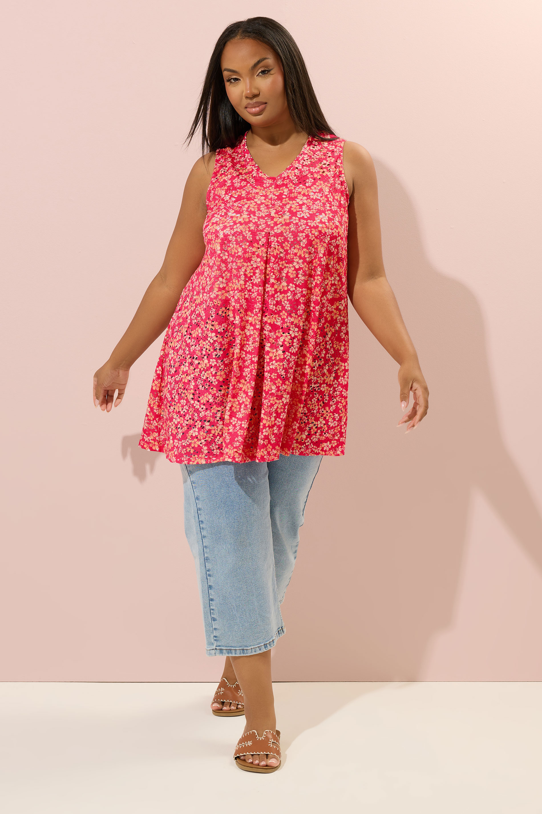 YOURS Plus Size Red Floral Pointelle Vest Top | Yours Clothing 1