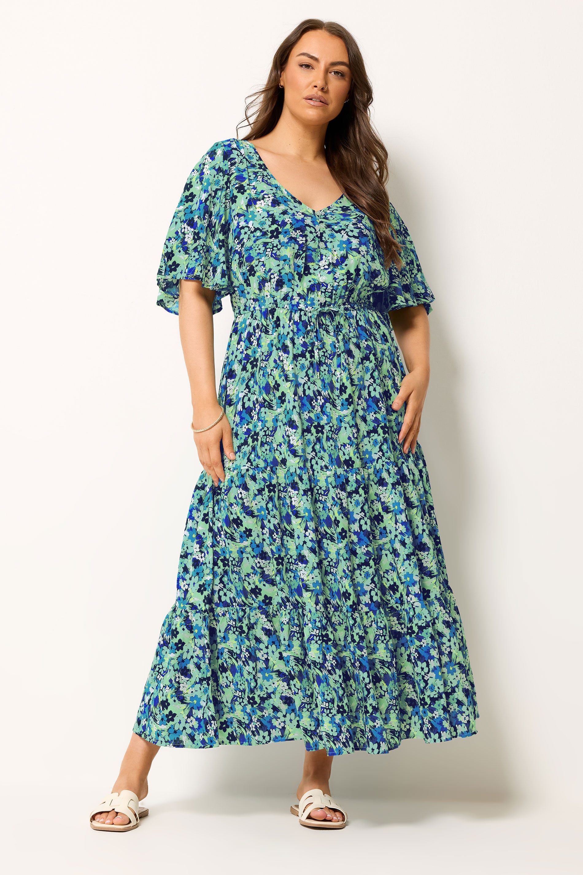 YOURS Plus Size Green Floral Tiered Dress | Yours Clothing 3
