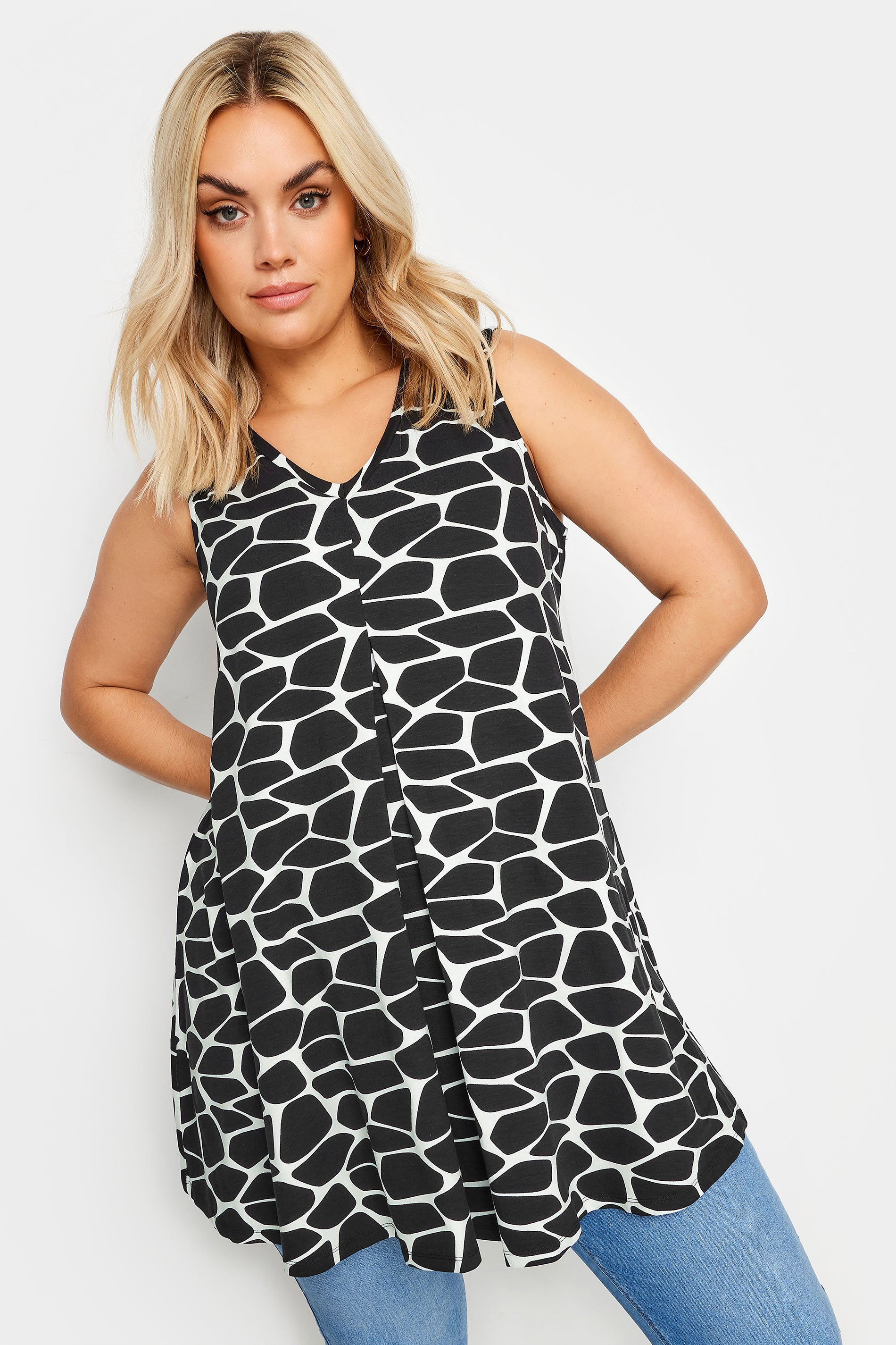 YOURS Plus Size Black Printed Vest Top | Yours Clothing 1