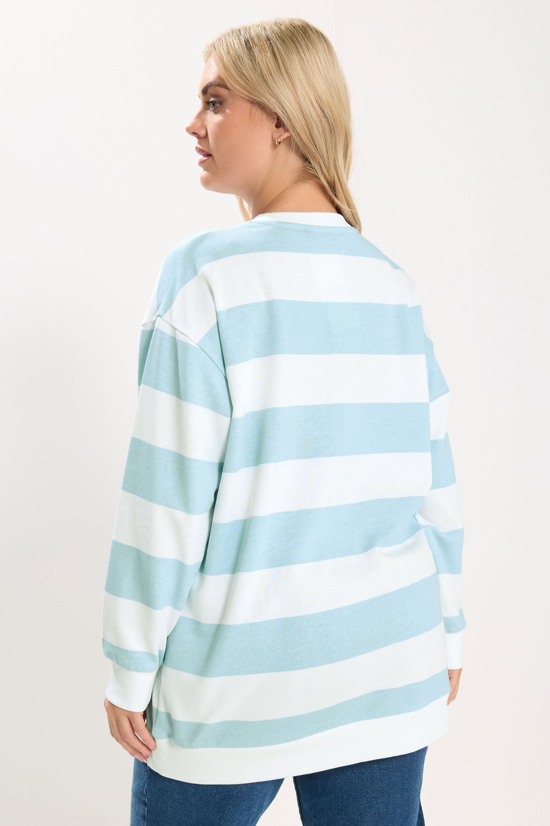 YOURS Plus Size Blue & White Stripe Sweatshirt | Yours Clothing 2