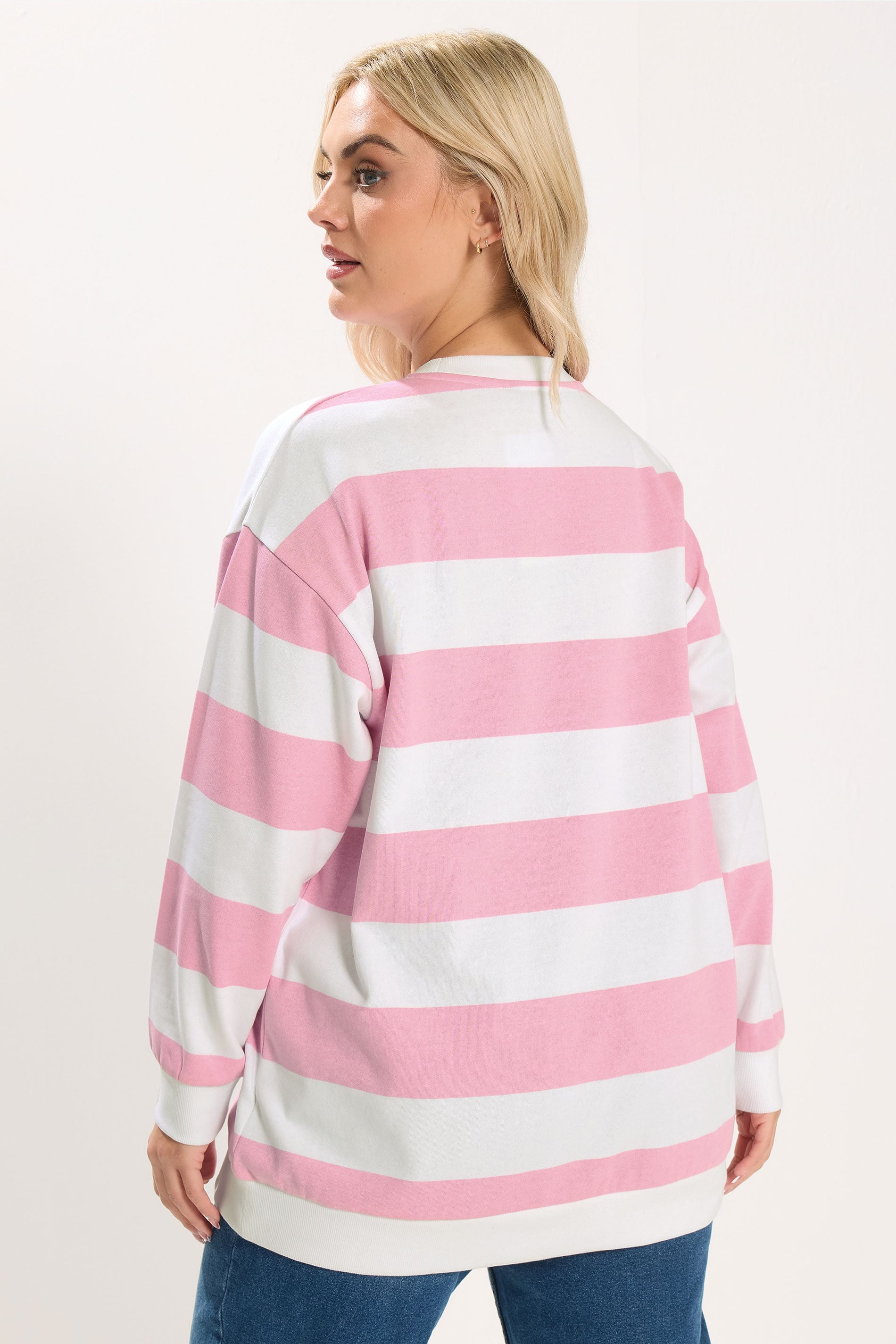 YOURS Plus Size Pink & White Stripe Sweatshirt | Yours Clothing 2