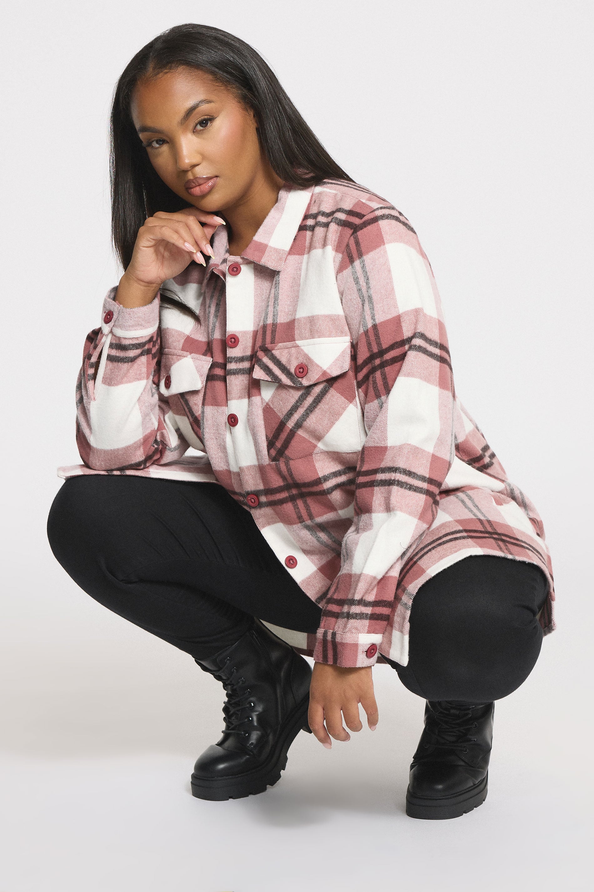 YOURS Plus Size Pink & White Check Shacket | Yours Clothing 3