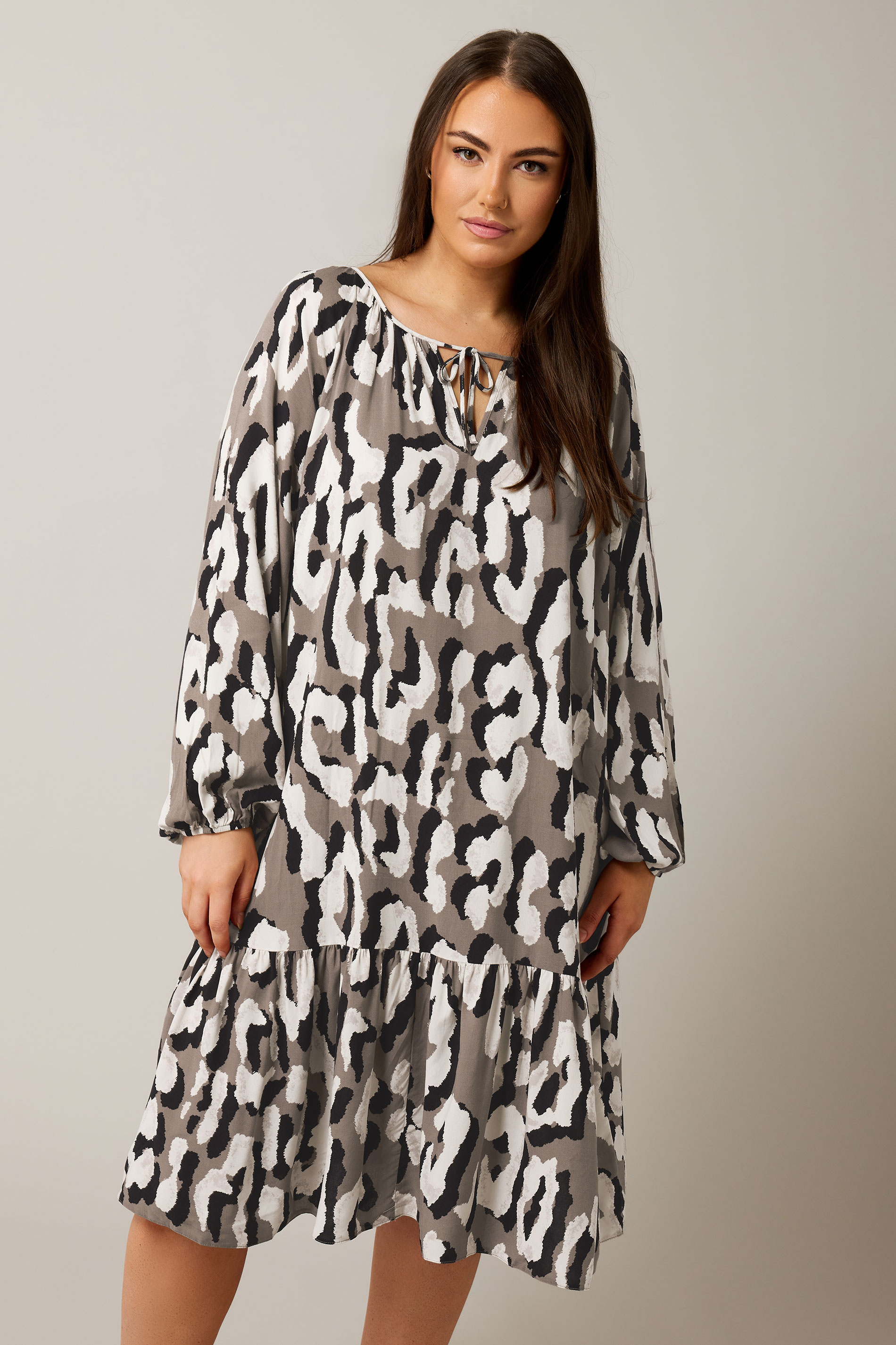 EVANS Plus Size Brown Animal Print Tiered Mini Dress | Evans 4