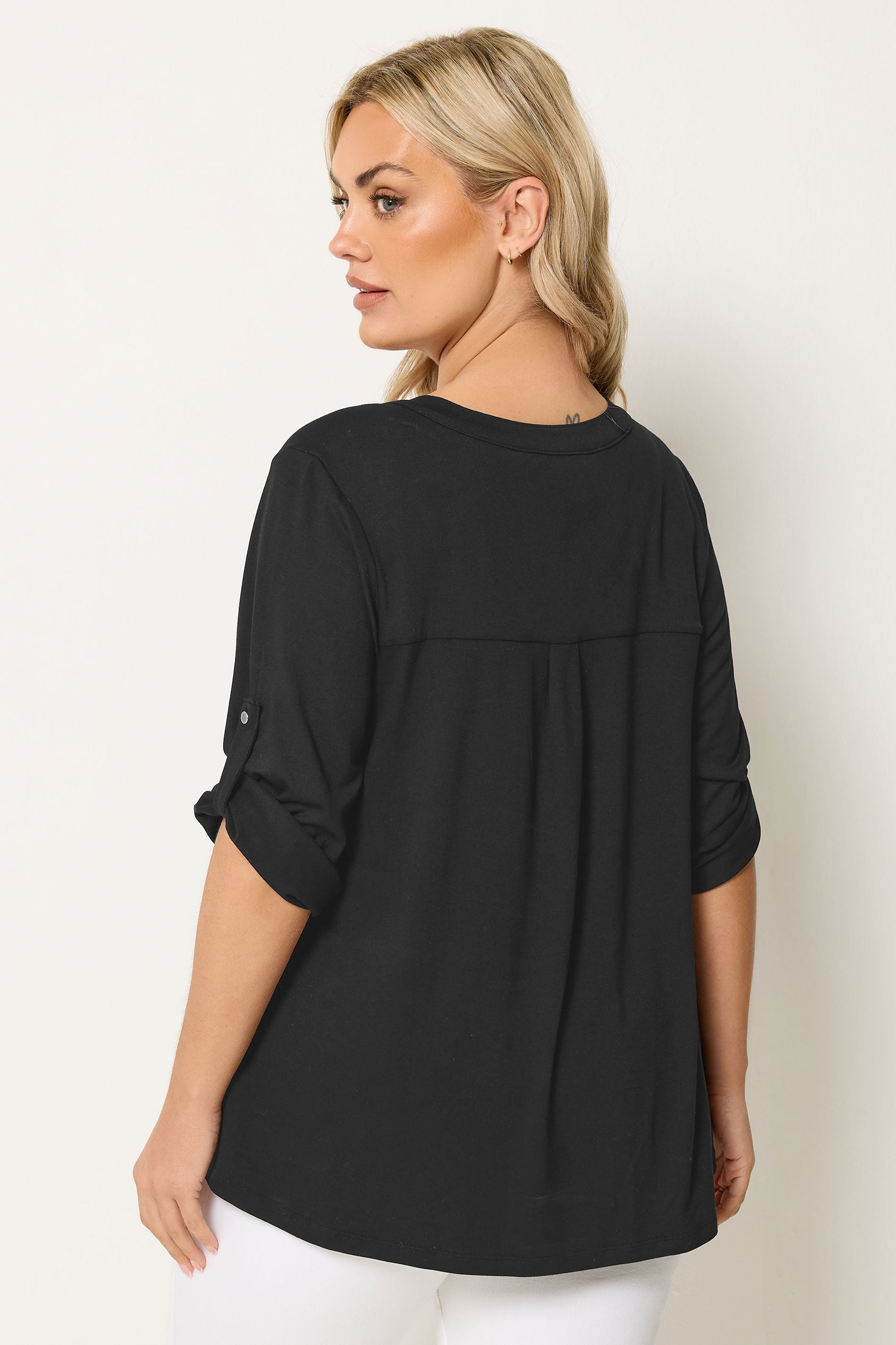 YOURS Plus Size Black Placket Shirt | Yours Clothing 2