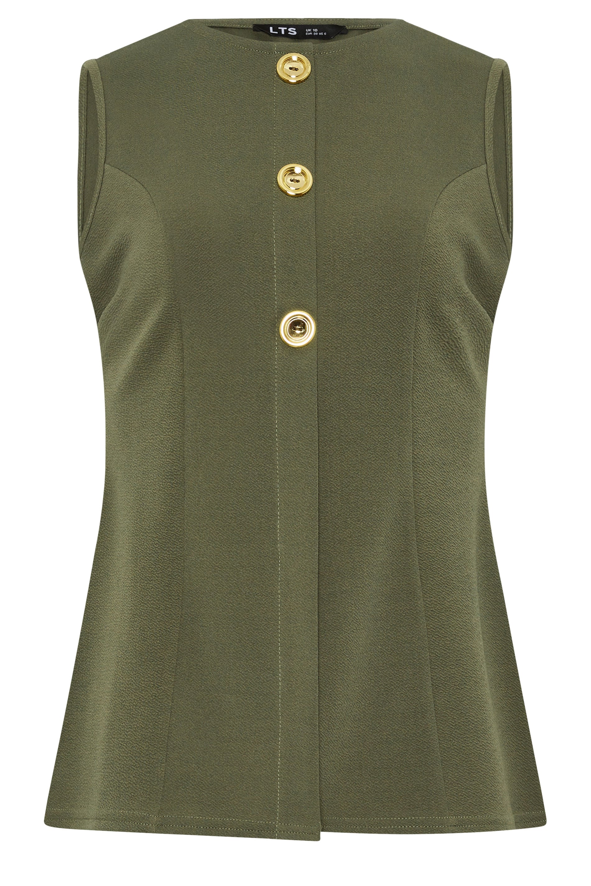 LTS Tall Women's Khaki Green Textured Button Waistcoat | Long Tall Sally 5