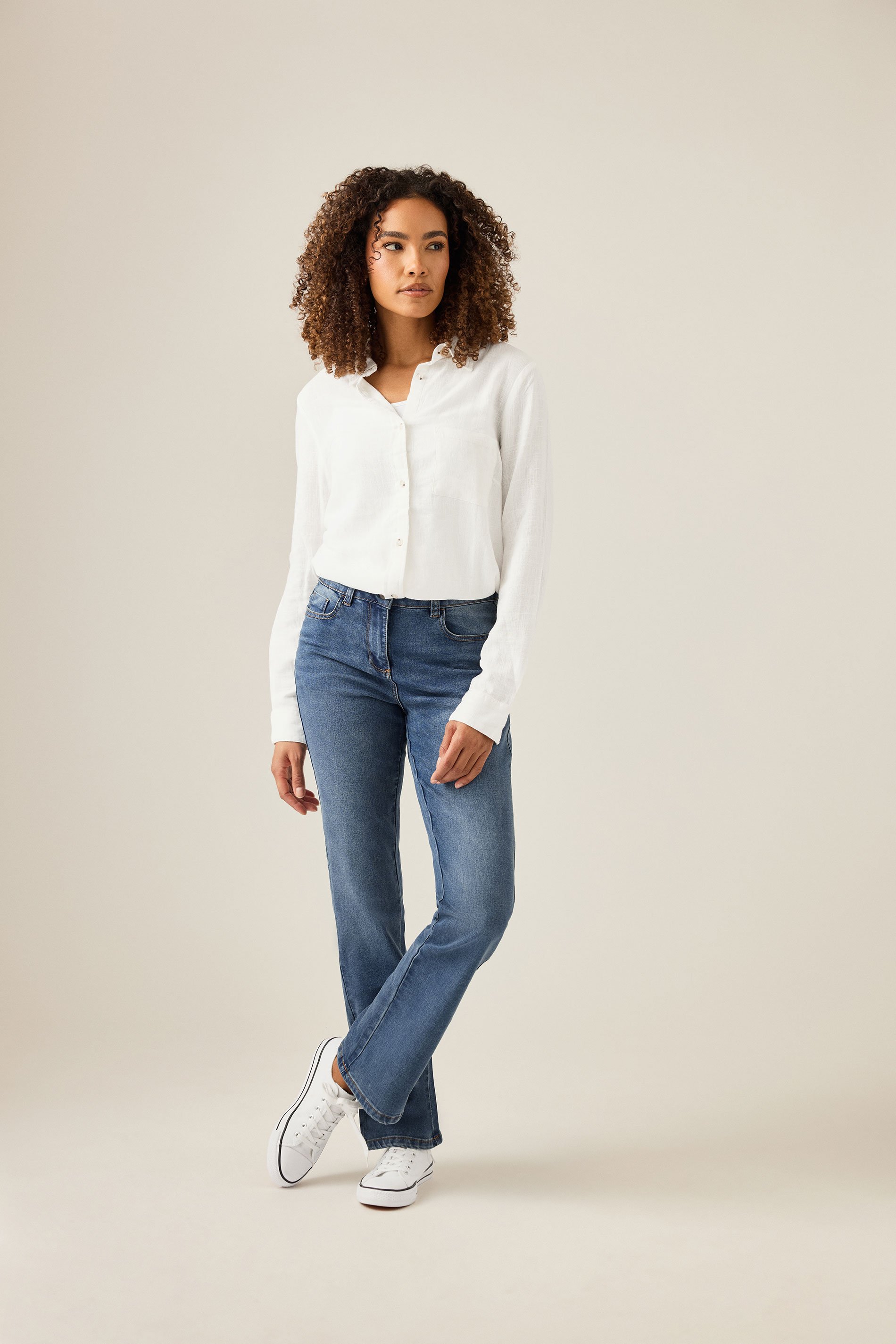 M&Co Blue Mid Wash Bootcut Jeans | M&Co 1