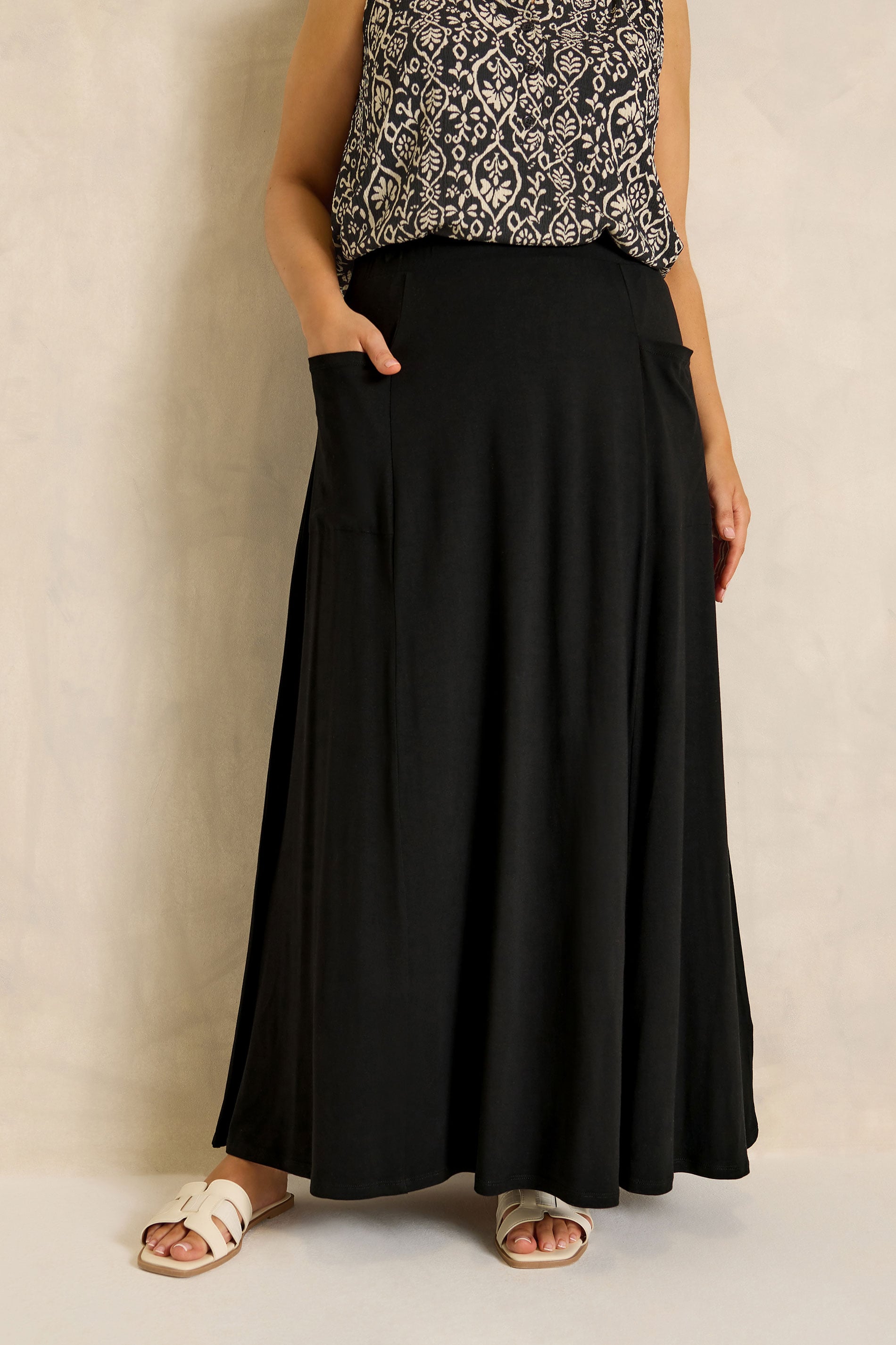 Evans Women's Black Plus Stretch Jersey Midaxi Skirt Size 26-28