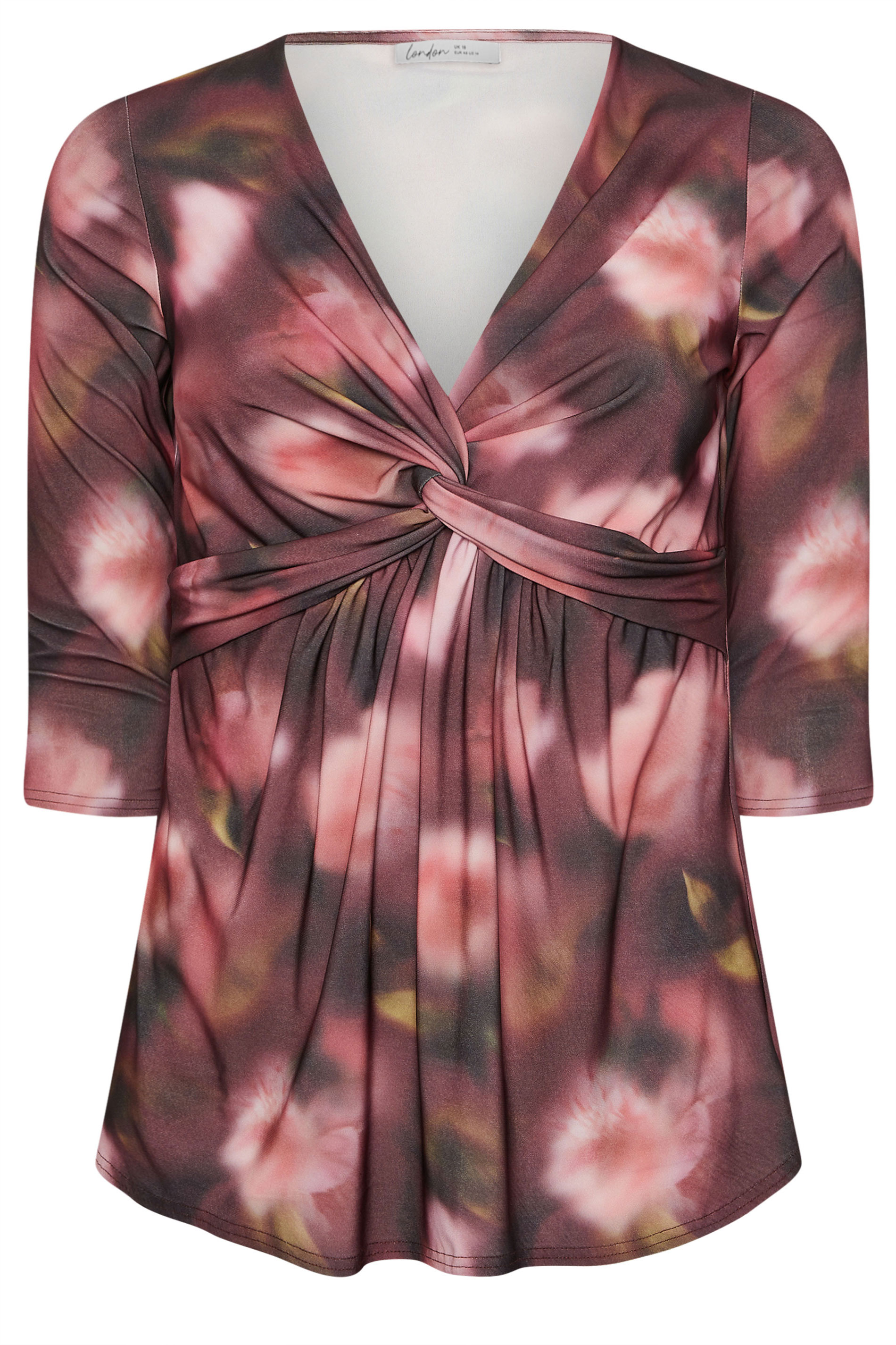 YOURS LONDON Plus Size Red Floral Knot Front Top | Yours Clothing 5