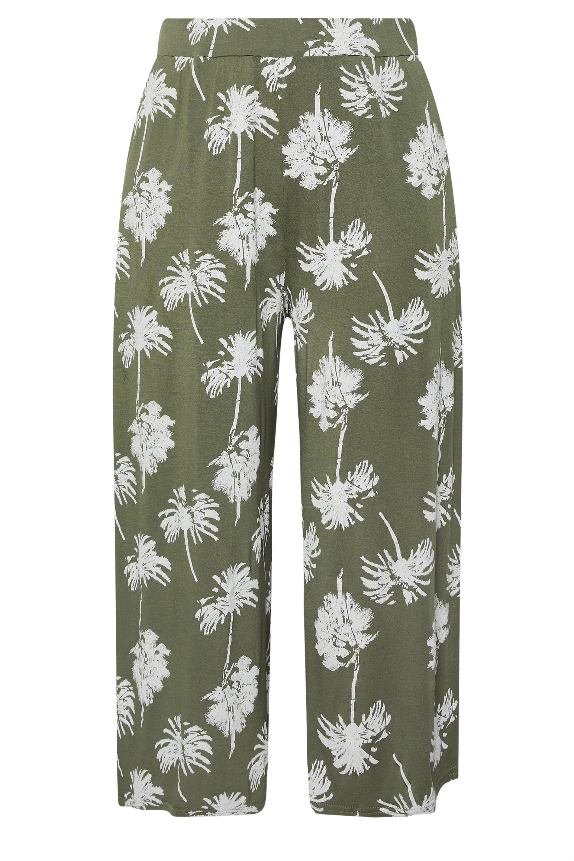 YOURS Plus Size Khaki Green Palm Tree Midaxi Culottes | Yours Clothing 5