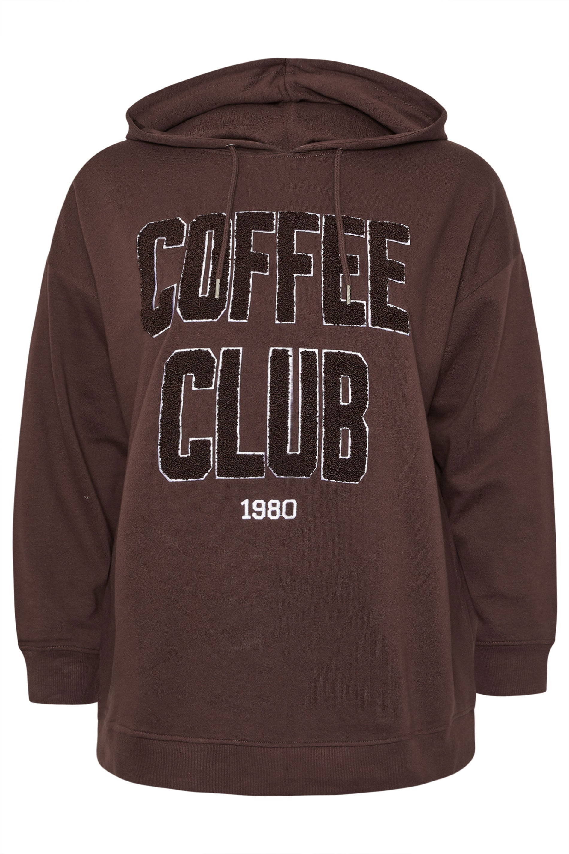 YOURS Plus Size Chocolate Brown 'Coffee Club' Slogan Hoodie | Yours Clothing 6