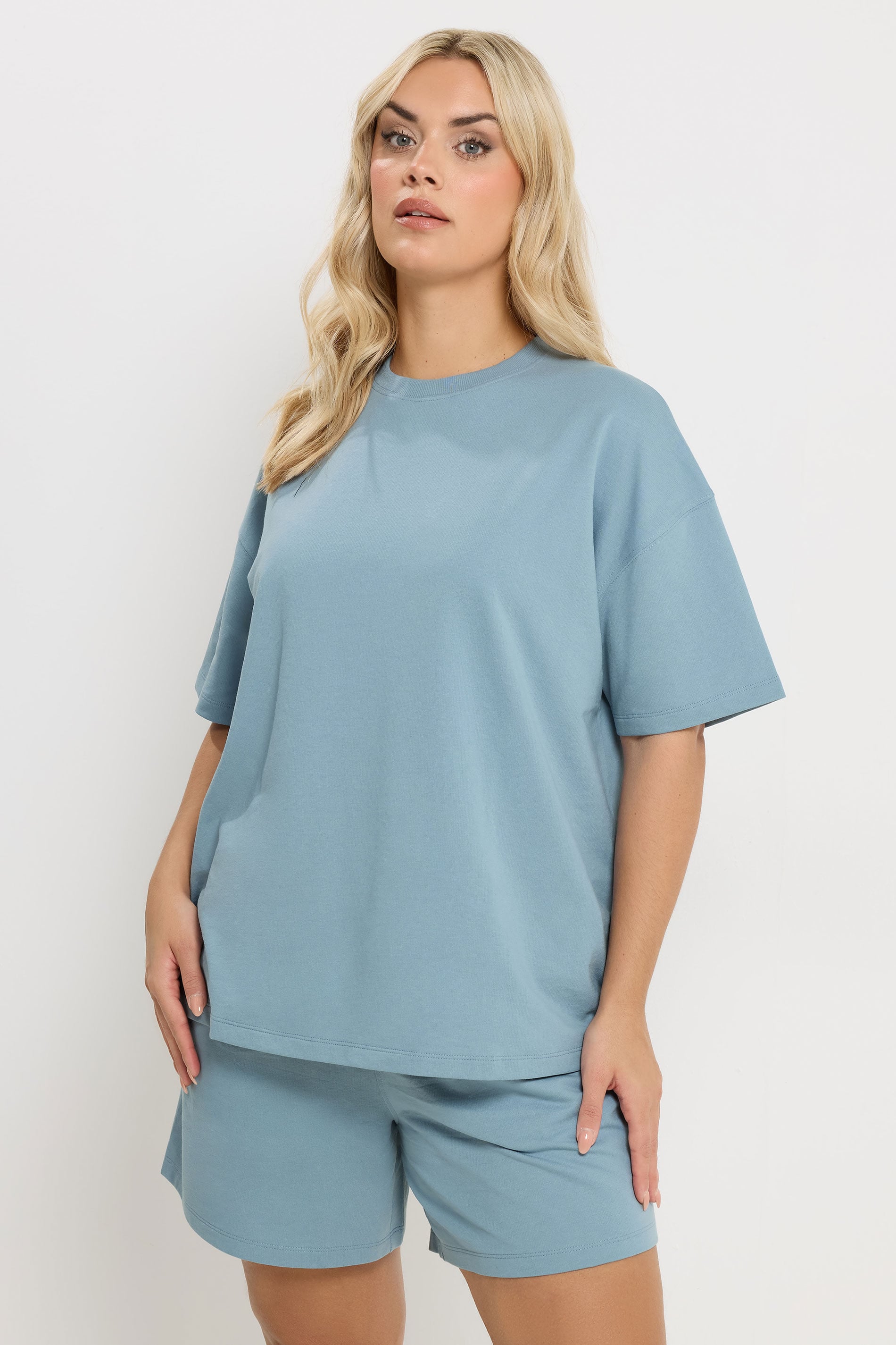 YOURS Plus Size Set Blue Sweat T-Shirt & Short | Yours Clothing 3