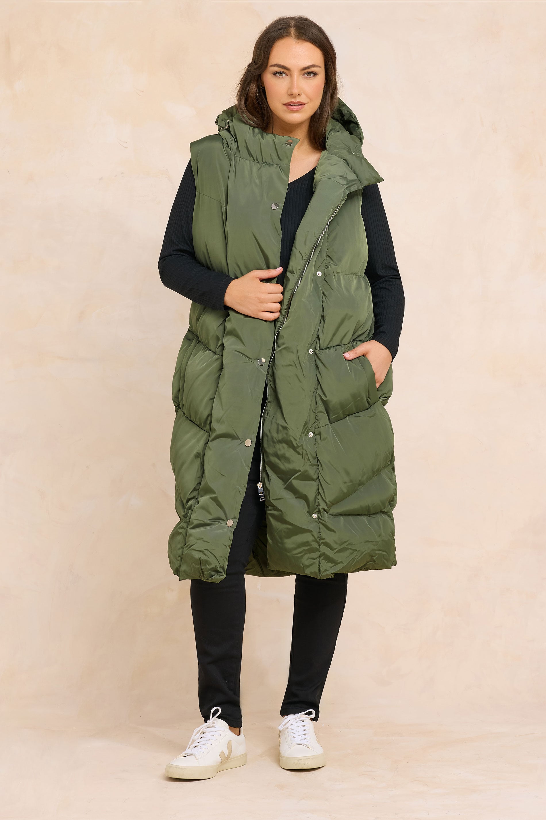 EVANS Plus Size Khaki Green Padded Gilet | Evans 2