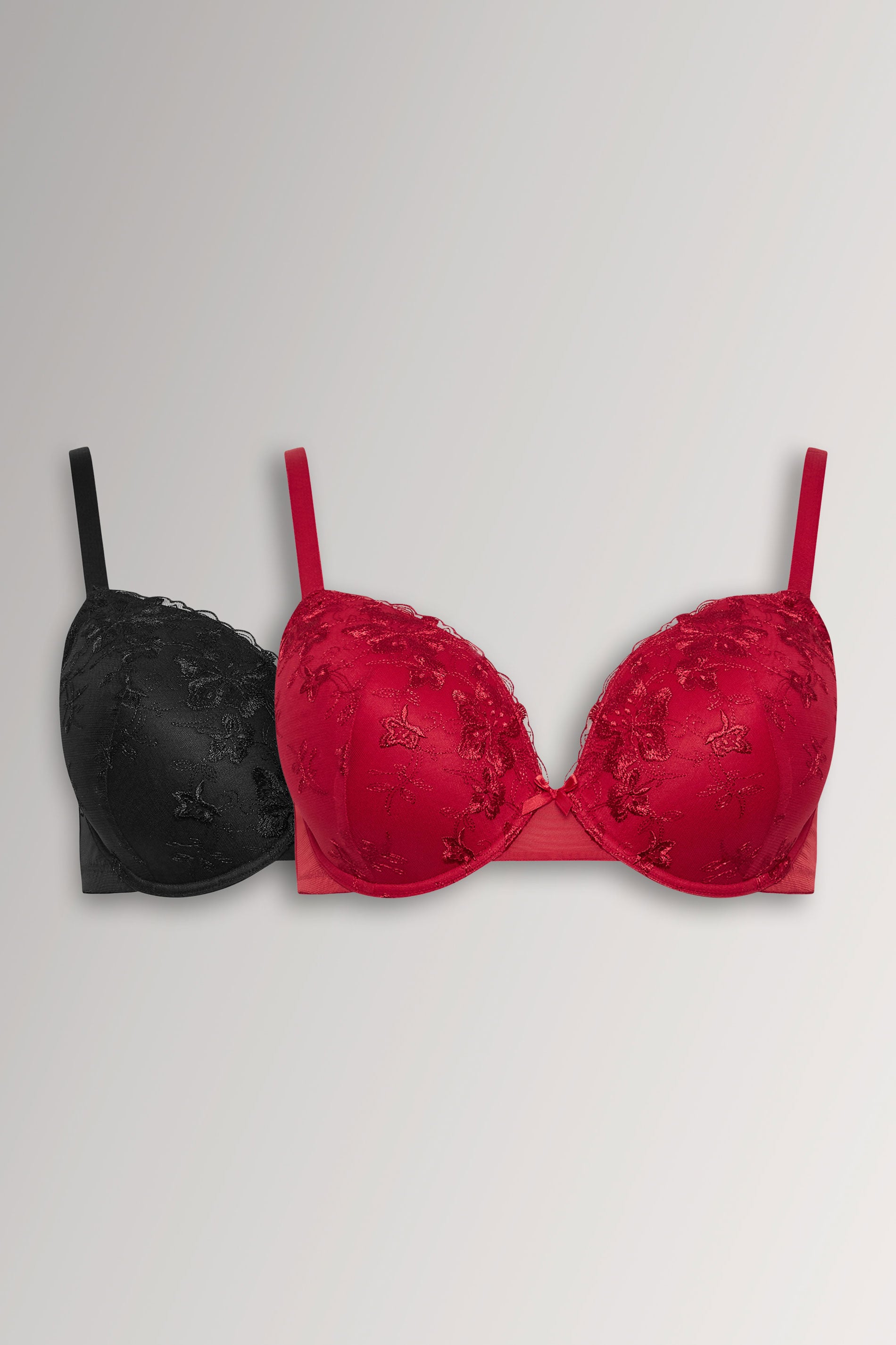 YOURSET Plus Size 2 PACK Red & Black Floral Embroidered Padded Bra | Yours Clothing 3