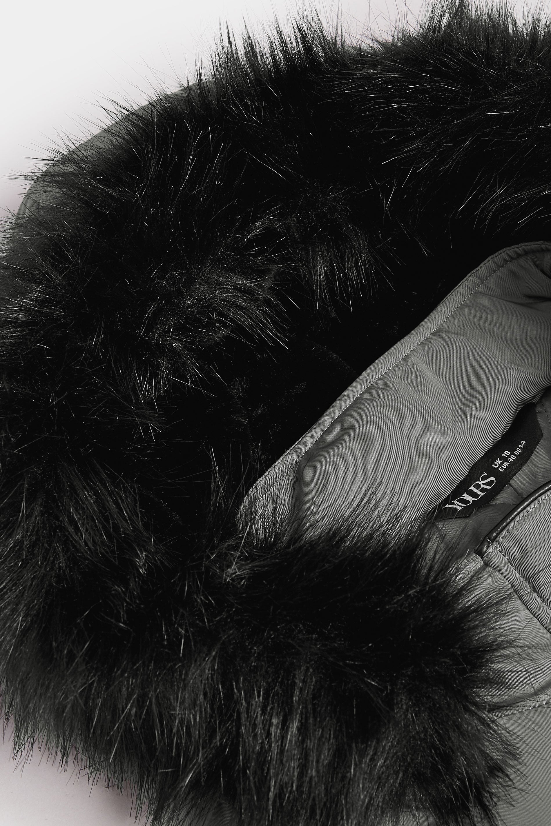 YOURS Plus Size Charcoal Grey Faux Fur Trim Plush Parka Jacket | Yours Clothing 6