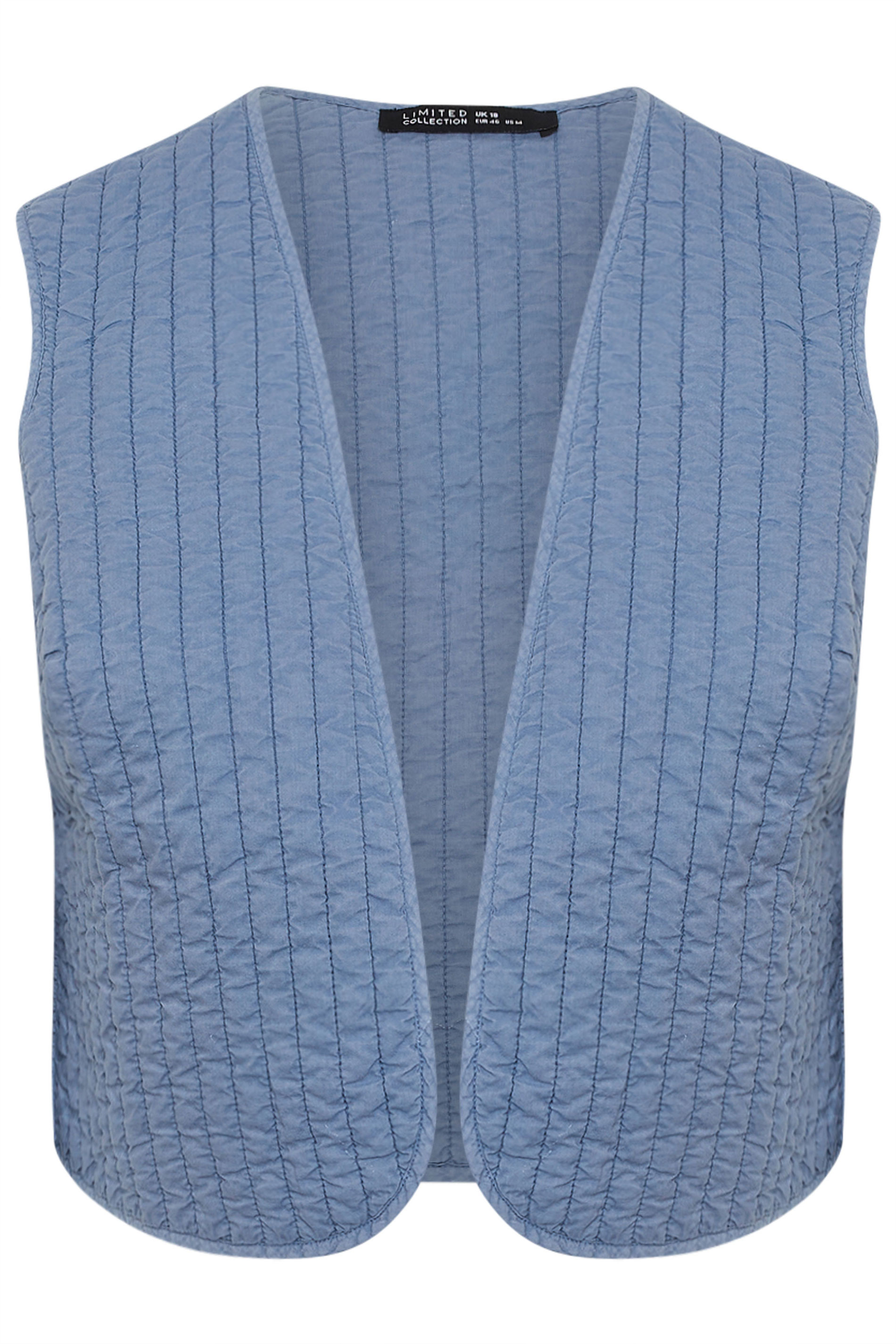 LIMITED COLLECTION Plus Size Blue Washed Quilted Waistcoat | Yours Clothing 5
