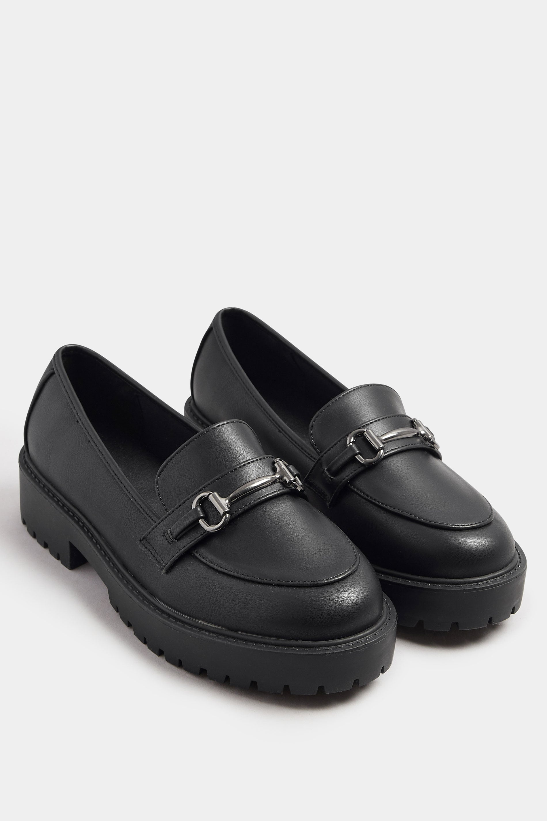 Black Metal Trim Detail Loafers In Wide E & Extra Wide EEE Fit | Yours Clothing 1