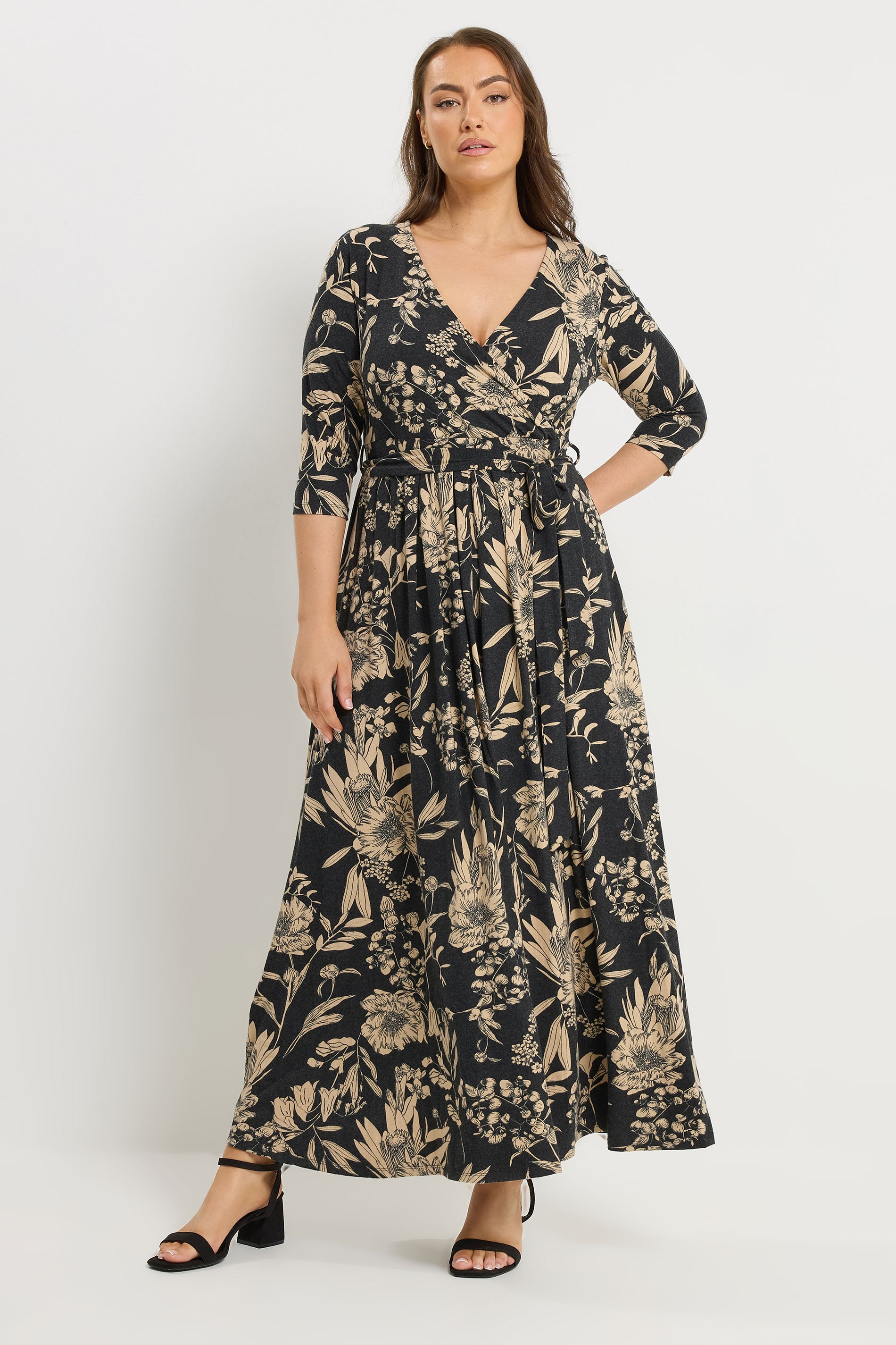 YOURS Plus Size Black Soft Touch Floral Wrap Dress | Yours Clothing 3