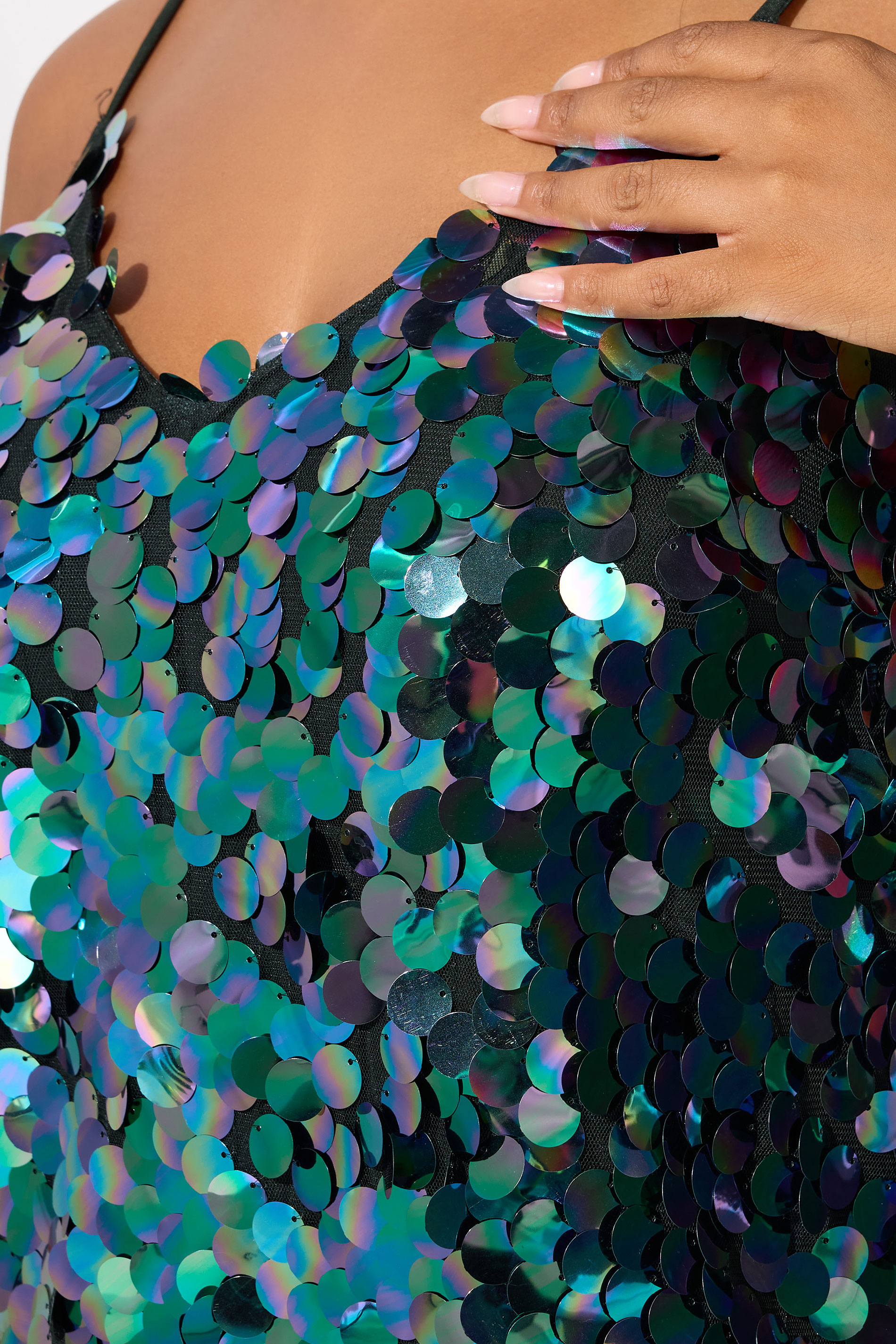 YOURS LONDON Plus Size Teal Blue Sequin Slip Dress | Yours Clothing 5