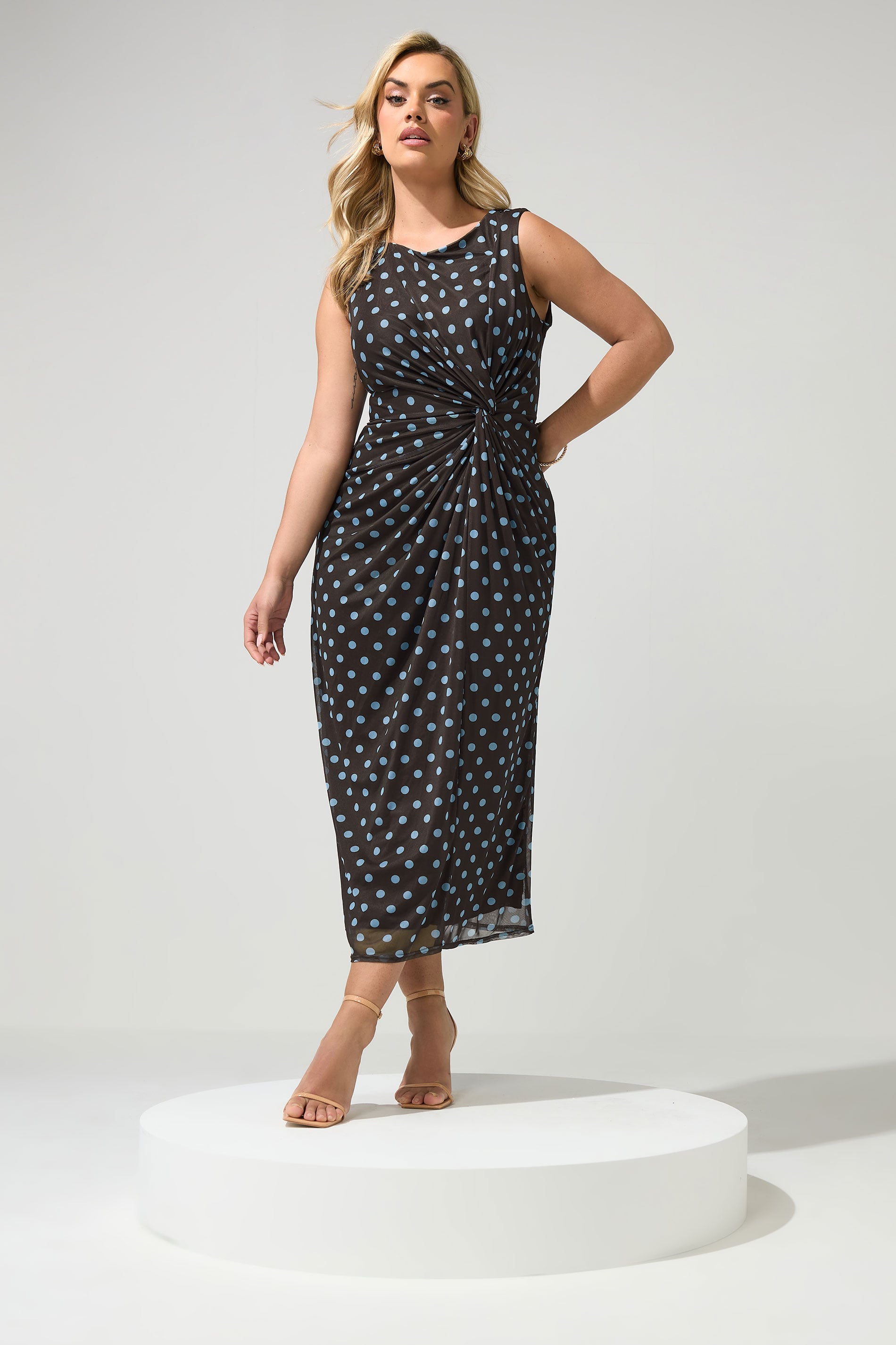 YOURS LONDON Plus Size Chocolate Brown Polka Dot Dress | Yours Clothing 1