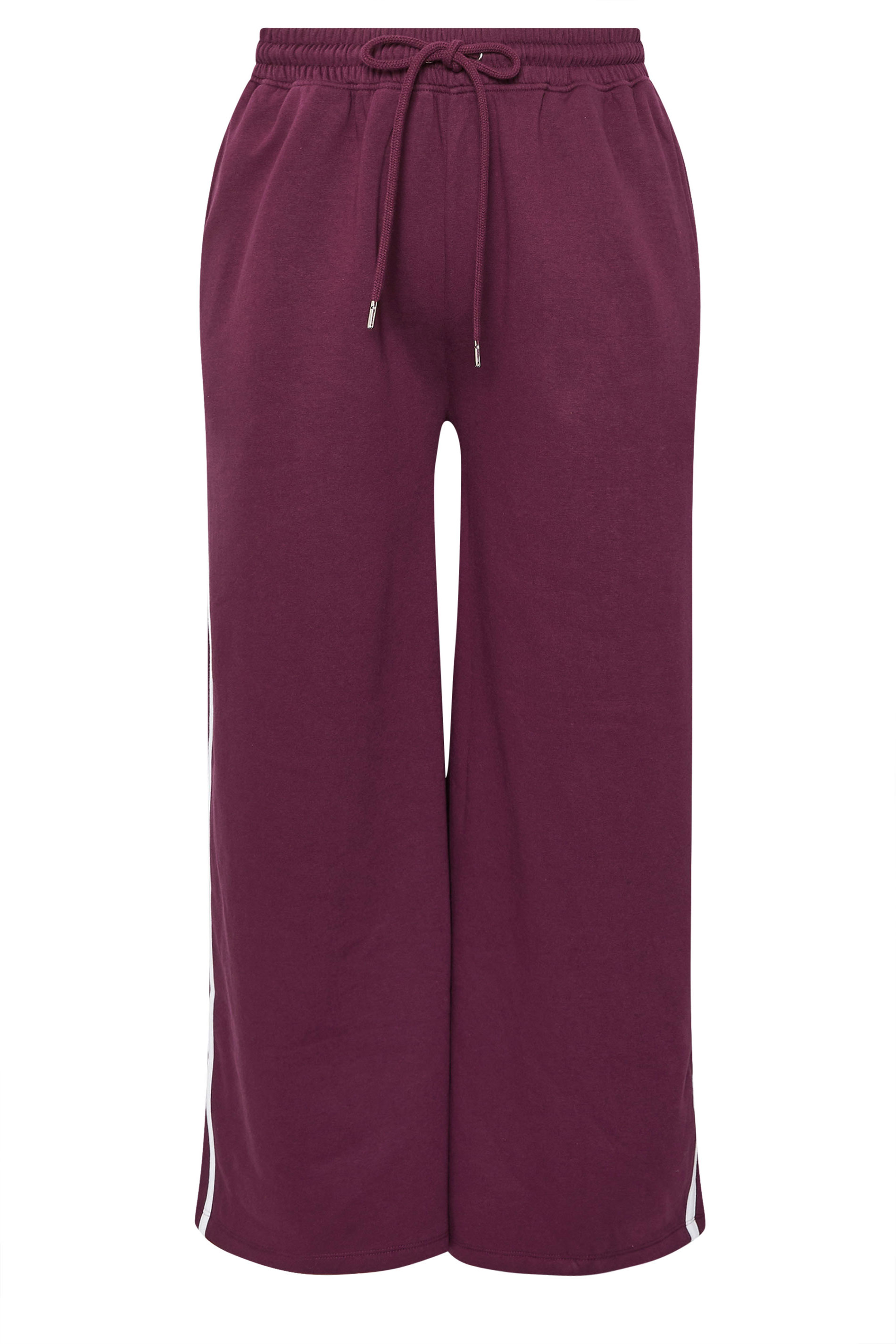 YOURS Plus Size Burgundy Red Side Stripe Wide Leg Joggers | Yours Clothing 6