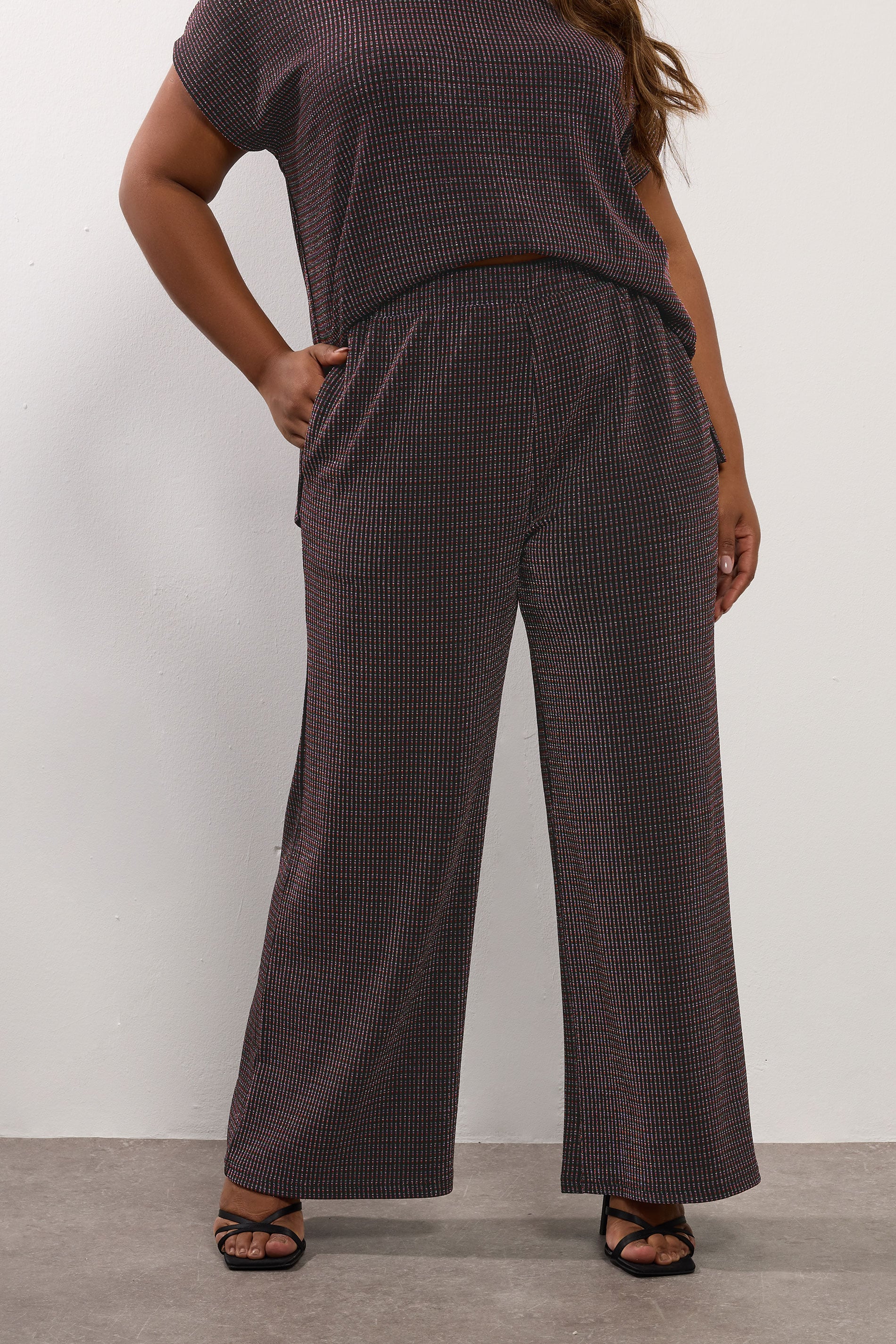 YOURS Plus Size Black Metallic Wide Leg Trousers | Yours Clothing 3