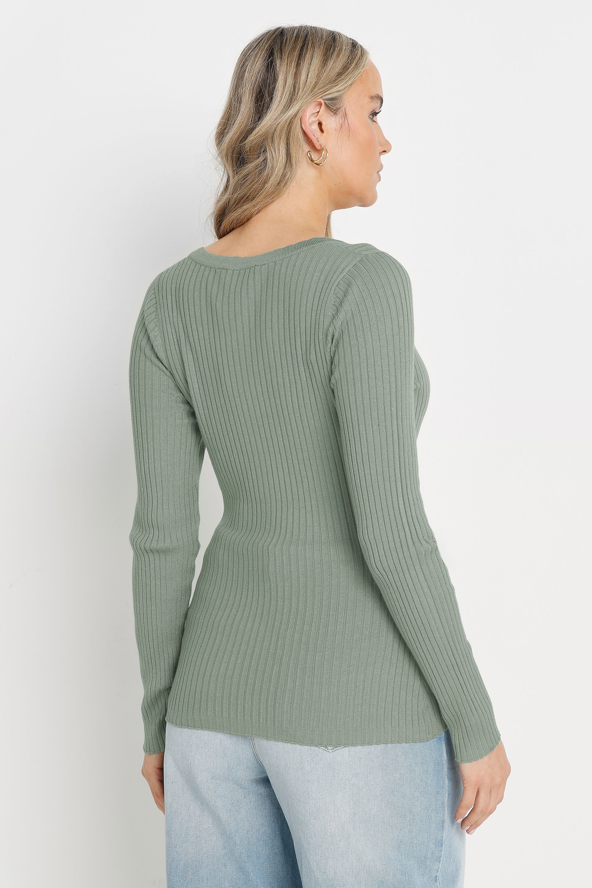 LTS Tall Sage Green Ribbed Scallop Hemline Cardigan | Long Tall Sally 2