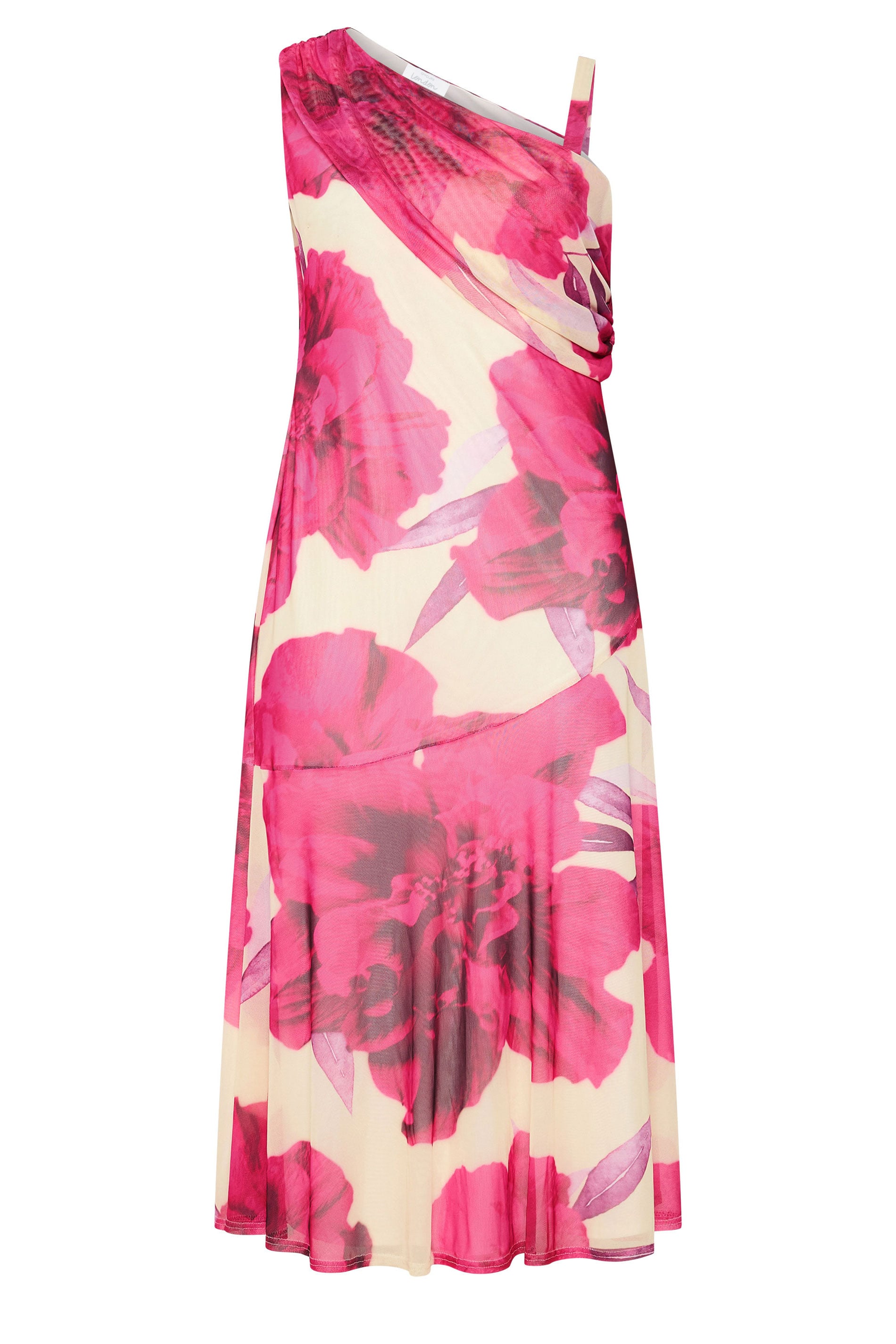 YOURS LONDON Plus Size White Blurred Floral Drape Shoulder Dress | Yours Clothing 5
