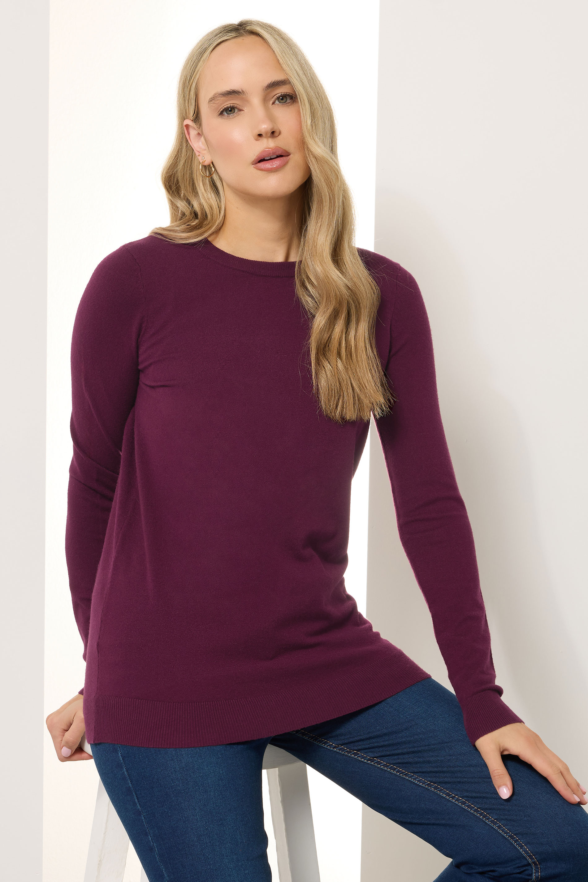 LTS Tall Dark Red Knitted Crew Neck Jumper | Long Tall Sally 3