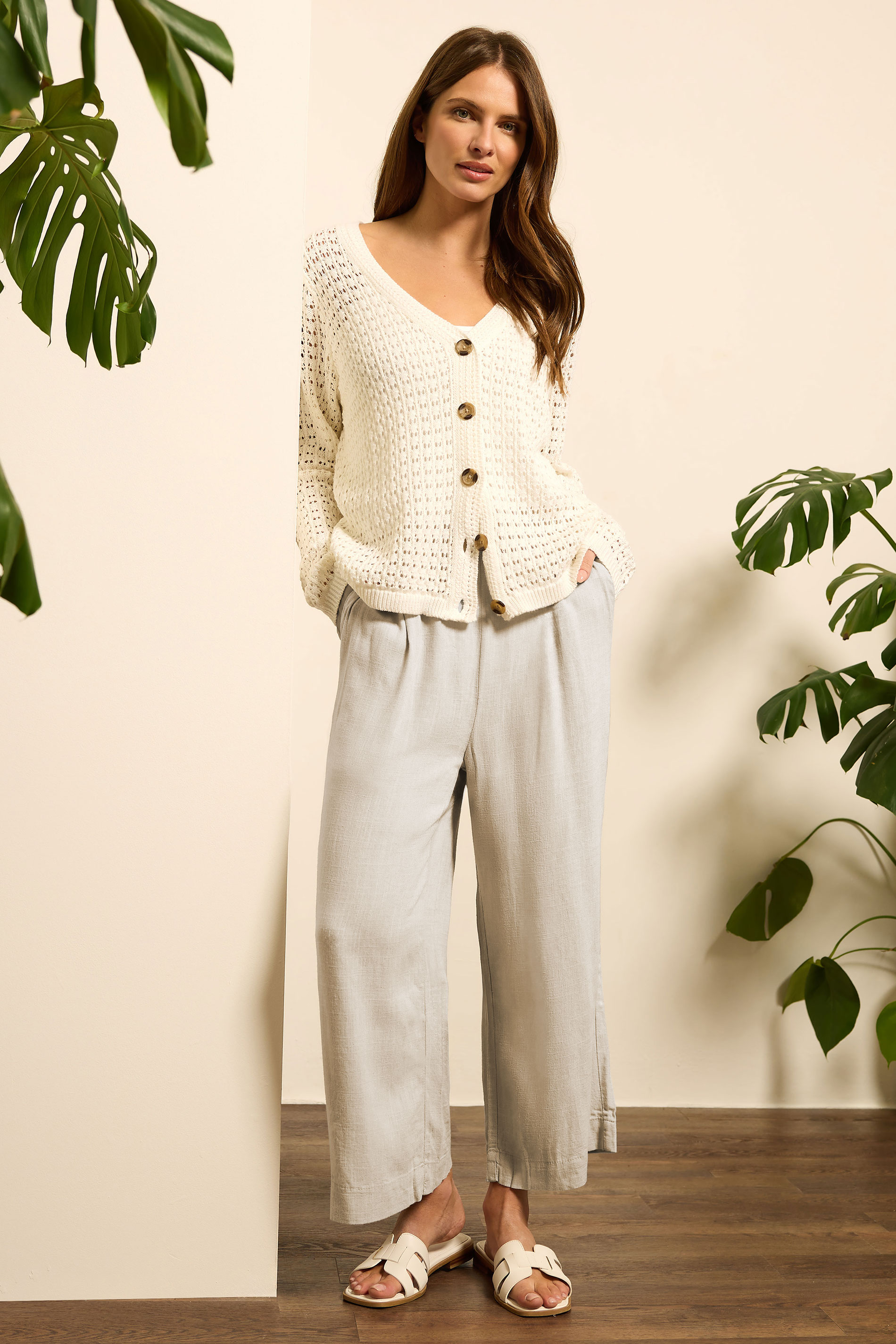 M&Co Natural Brown Cropped Wide Leg Linen Trousers | M&Co 3