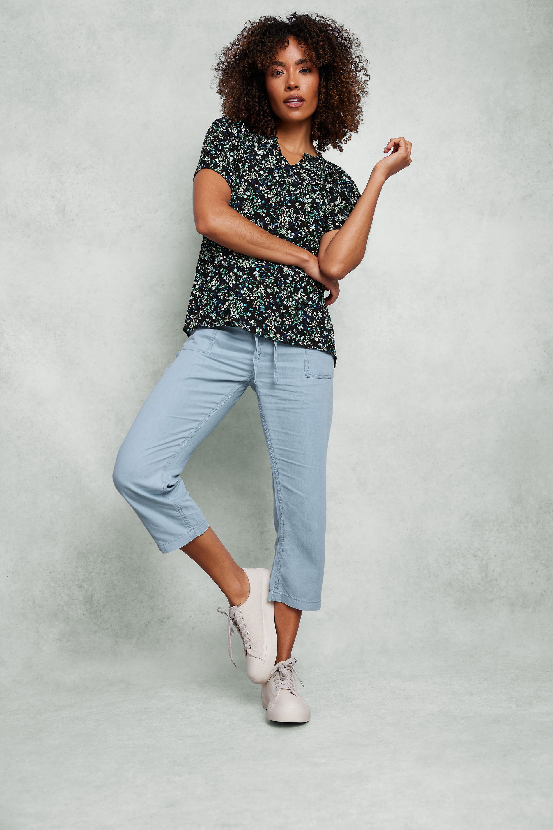 M&Co Blue Light Wash Drawstring Cropped Trousers | M&Co 3