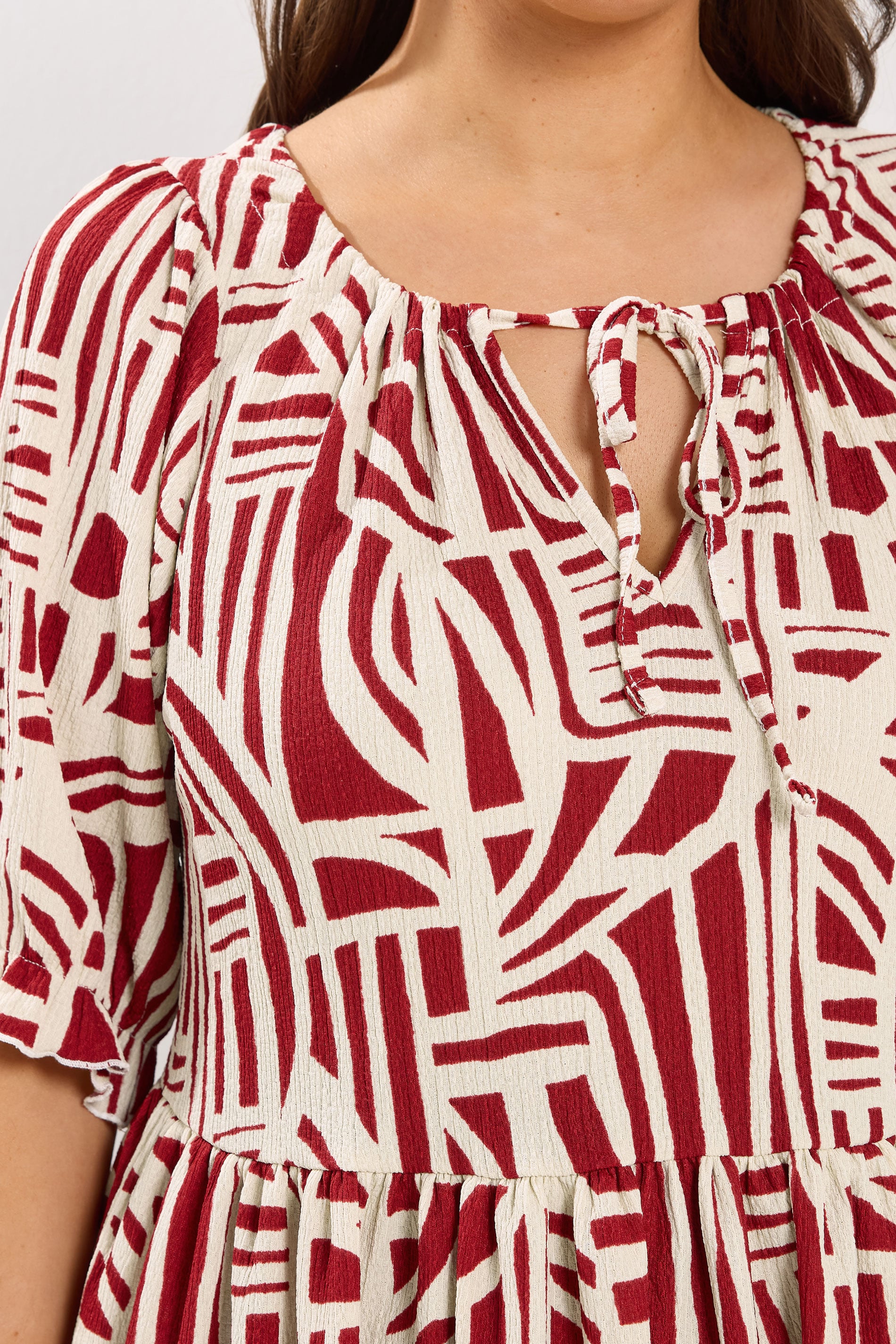 YOURS Plus Size Red Abstract Tie Neck Dress | Yours Clothing 4