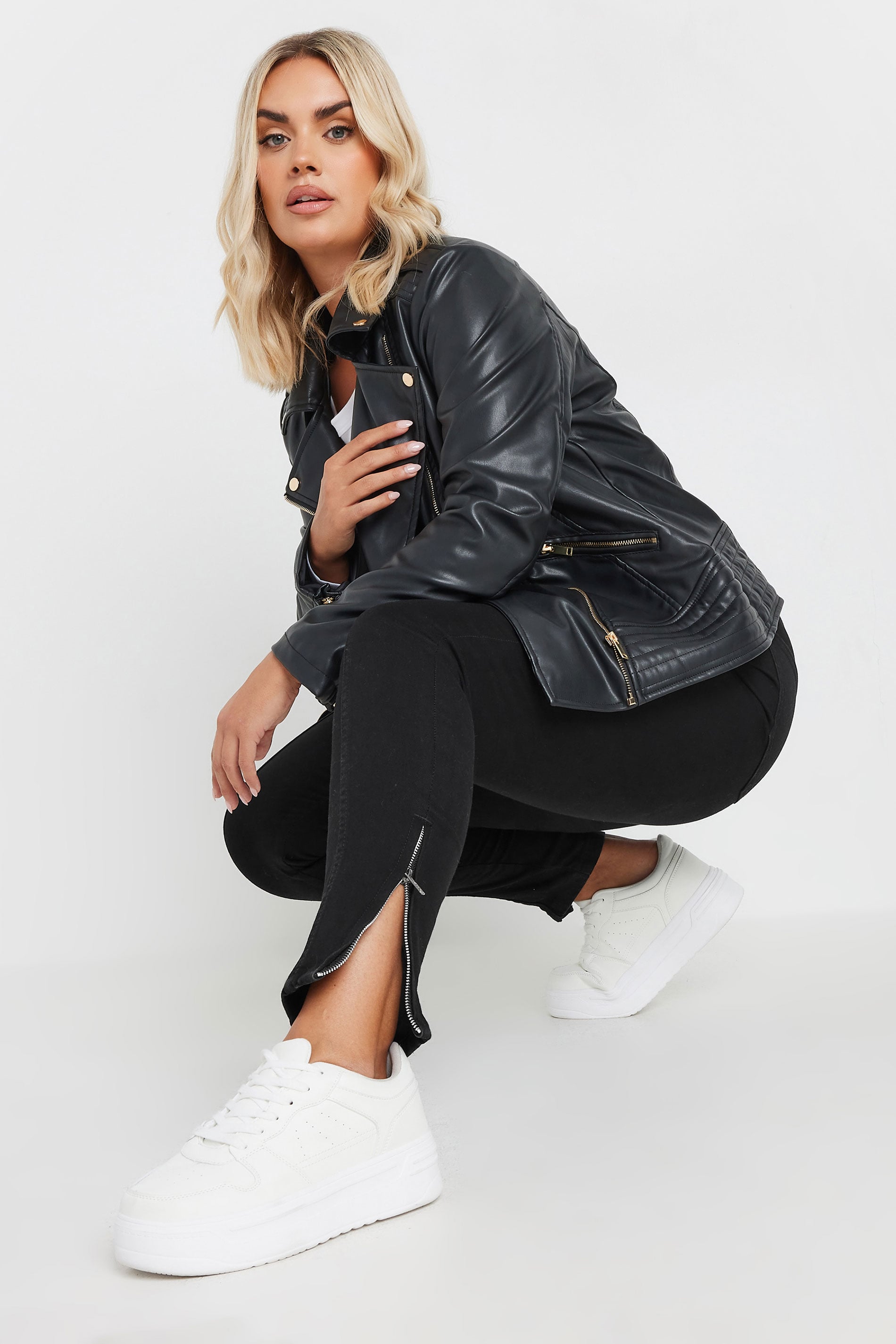 YOURS Plus Size Black Skinny Stretch AVA Zip Hem Jeans | Yours Clothing 4