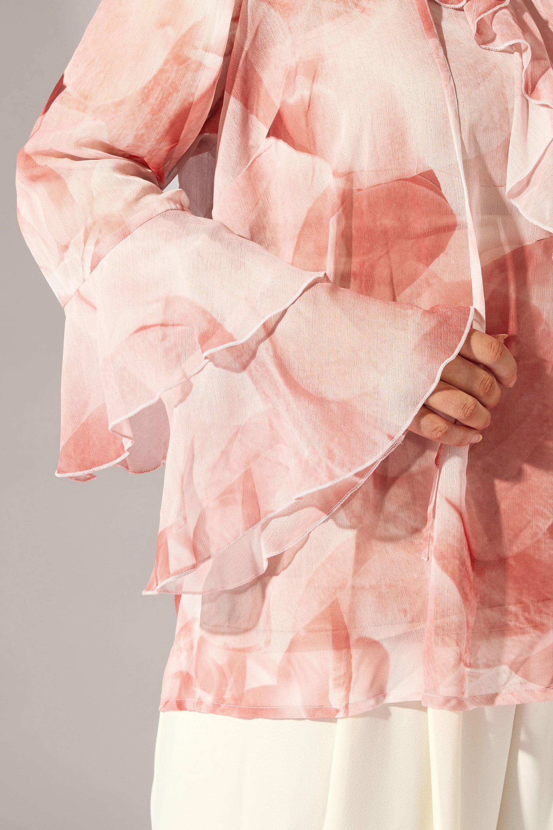EVANS Plus Size Pink Floral Ruffle Sleeve Occasion Blouse | Evans 5