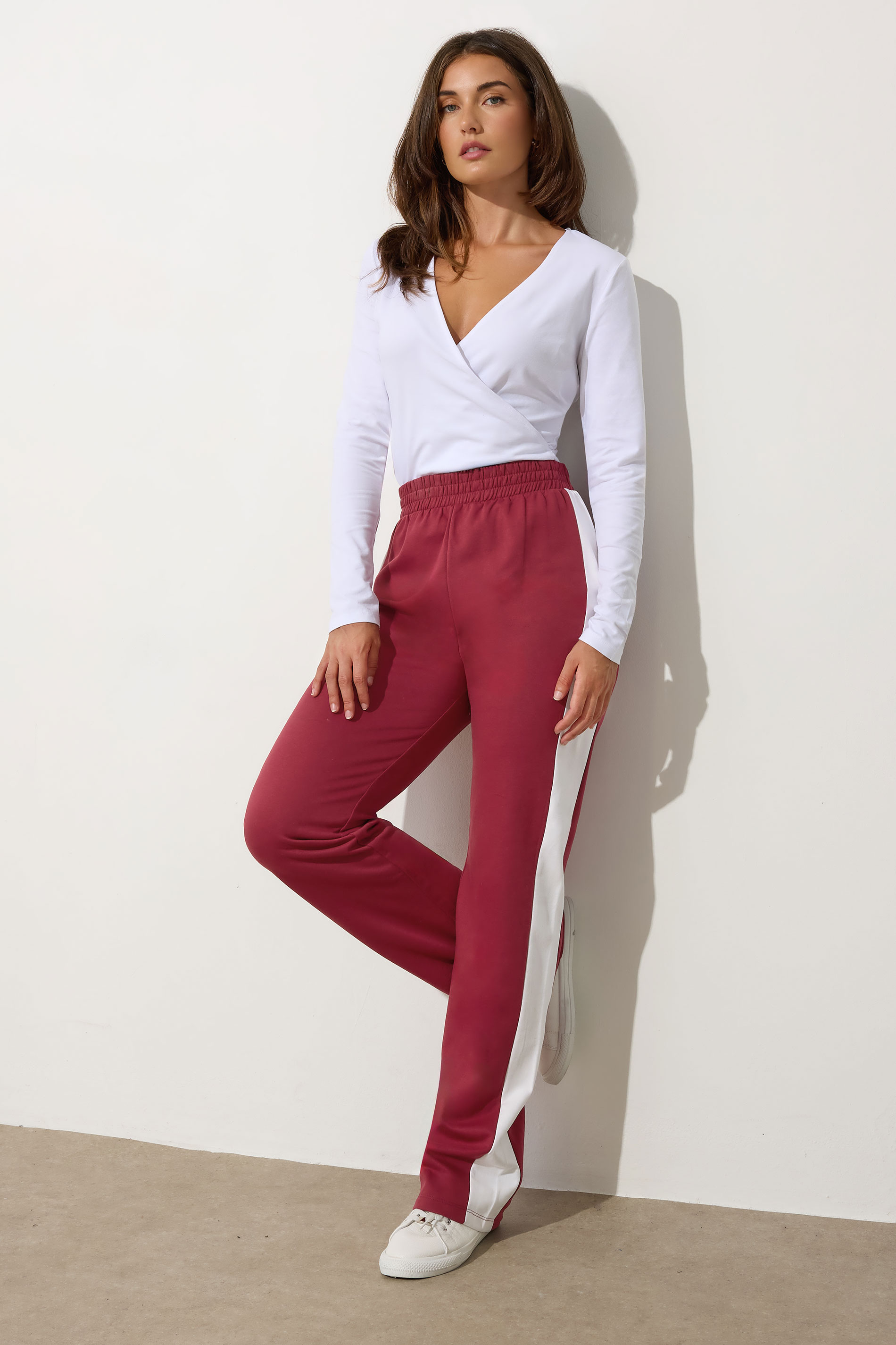 LTS Tall Red Side Stripe Fitted Straight Leg Joggers | Long Tall Sally 3