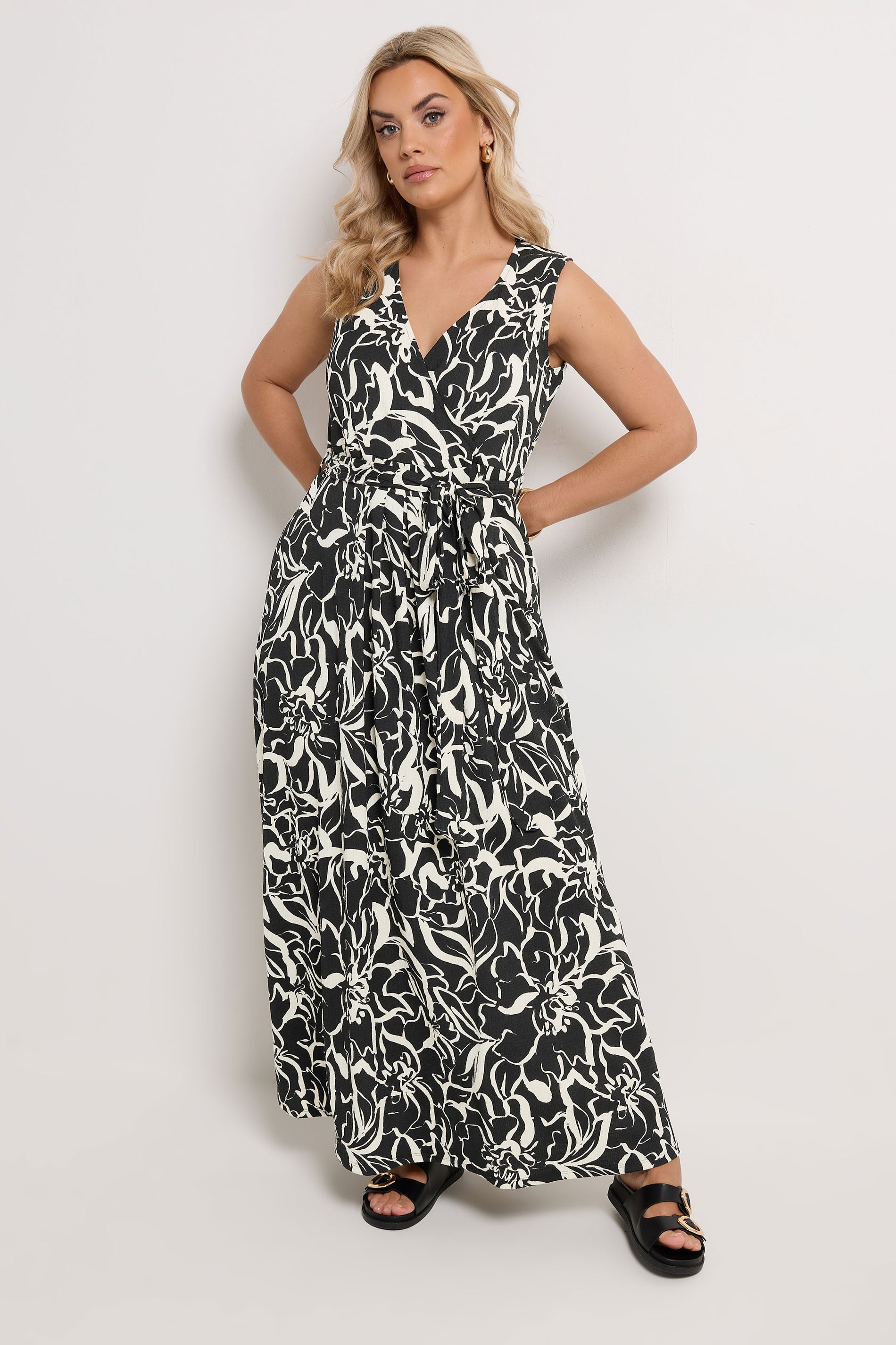YOURS Plus Size Black Abstract Floral Wrap Dress | Yours Clothing 3