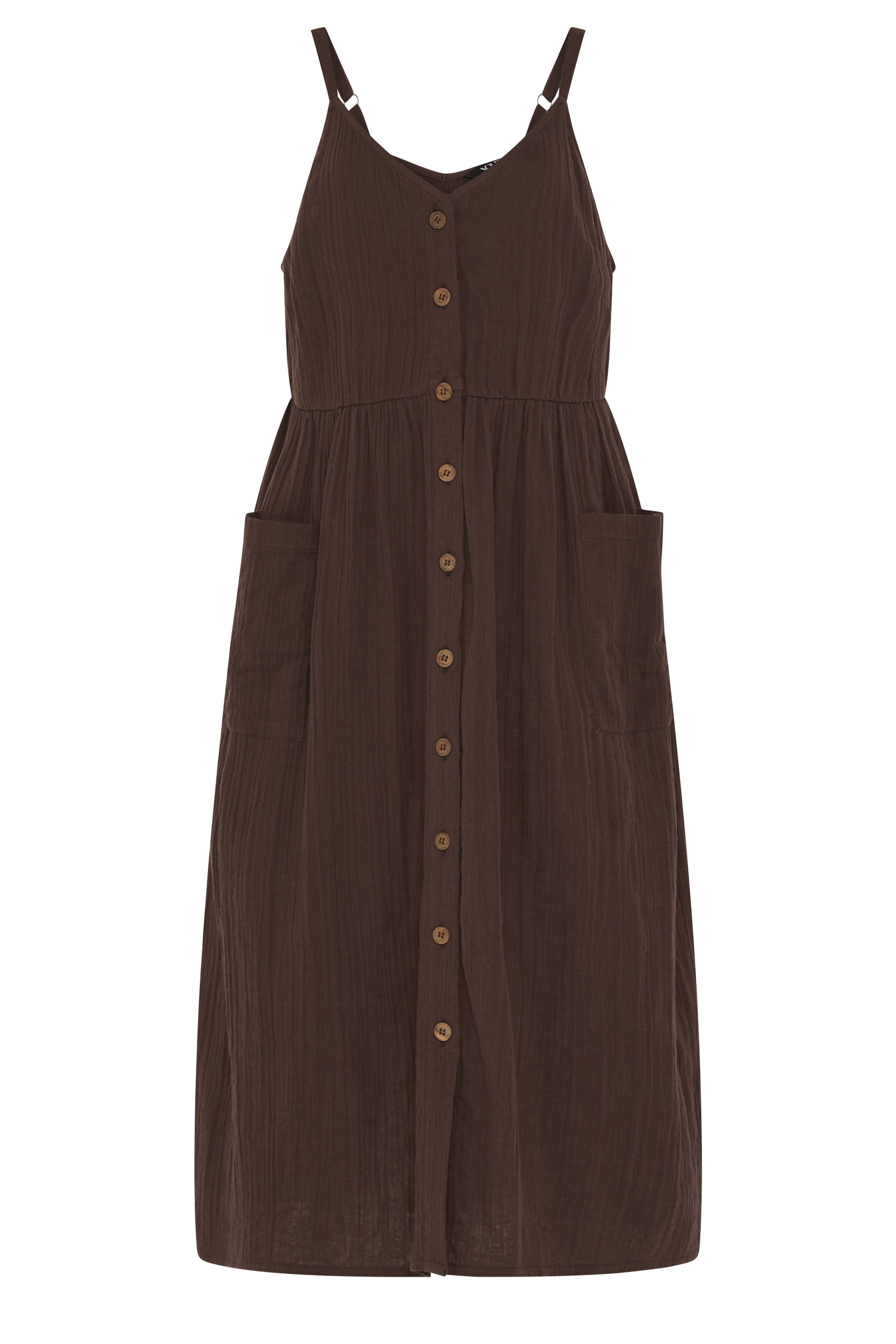 YOURS Plus Size Chocolate Brown Cheesecloth Sundress | Yours Clothing 5