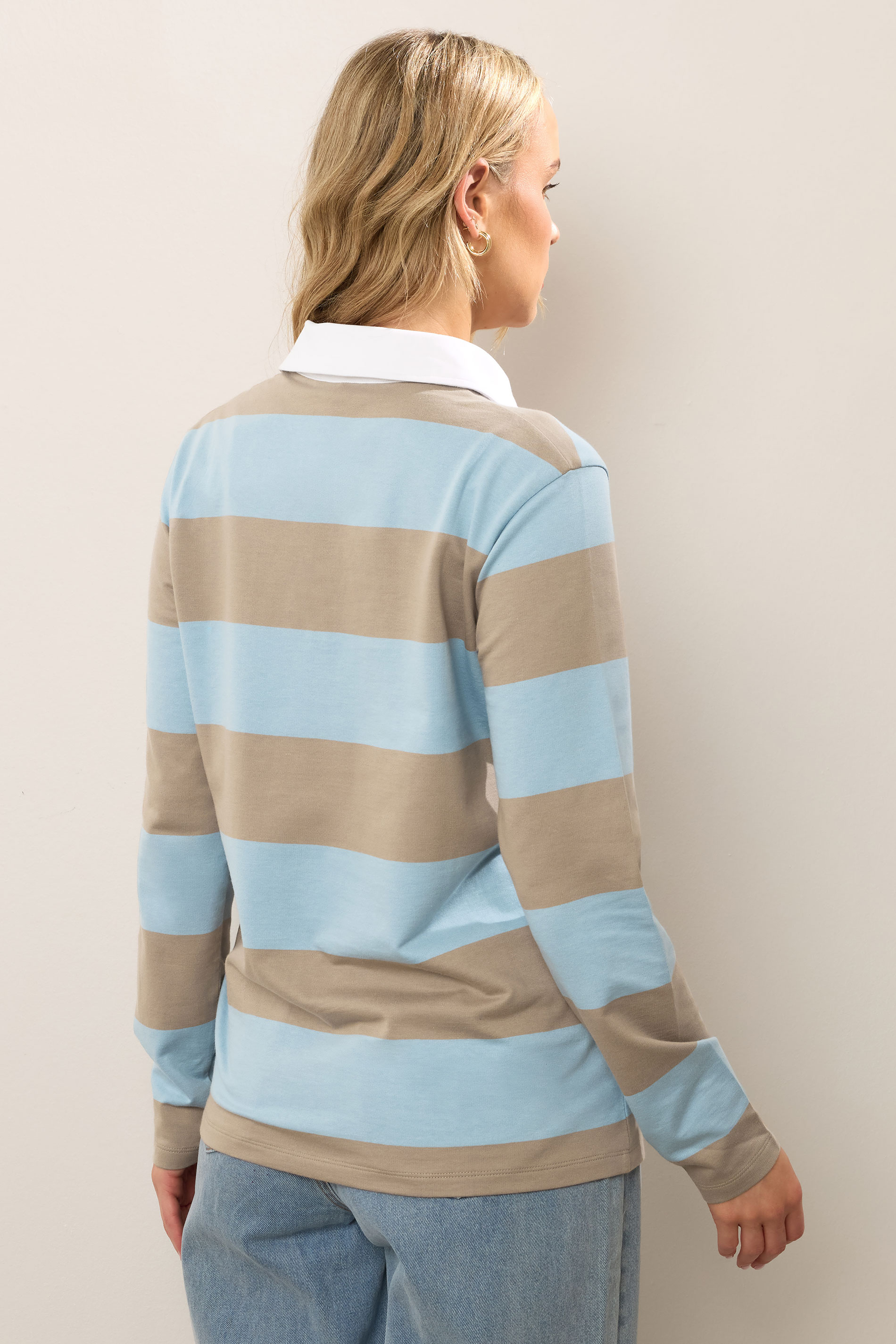 LTS Tall Light Blue & Brown Stripe Cotton Rugby Sweatshirt | Long Tall Sally 4