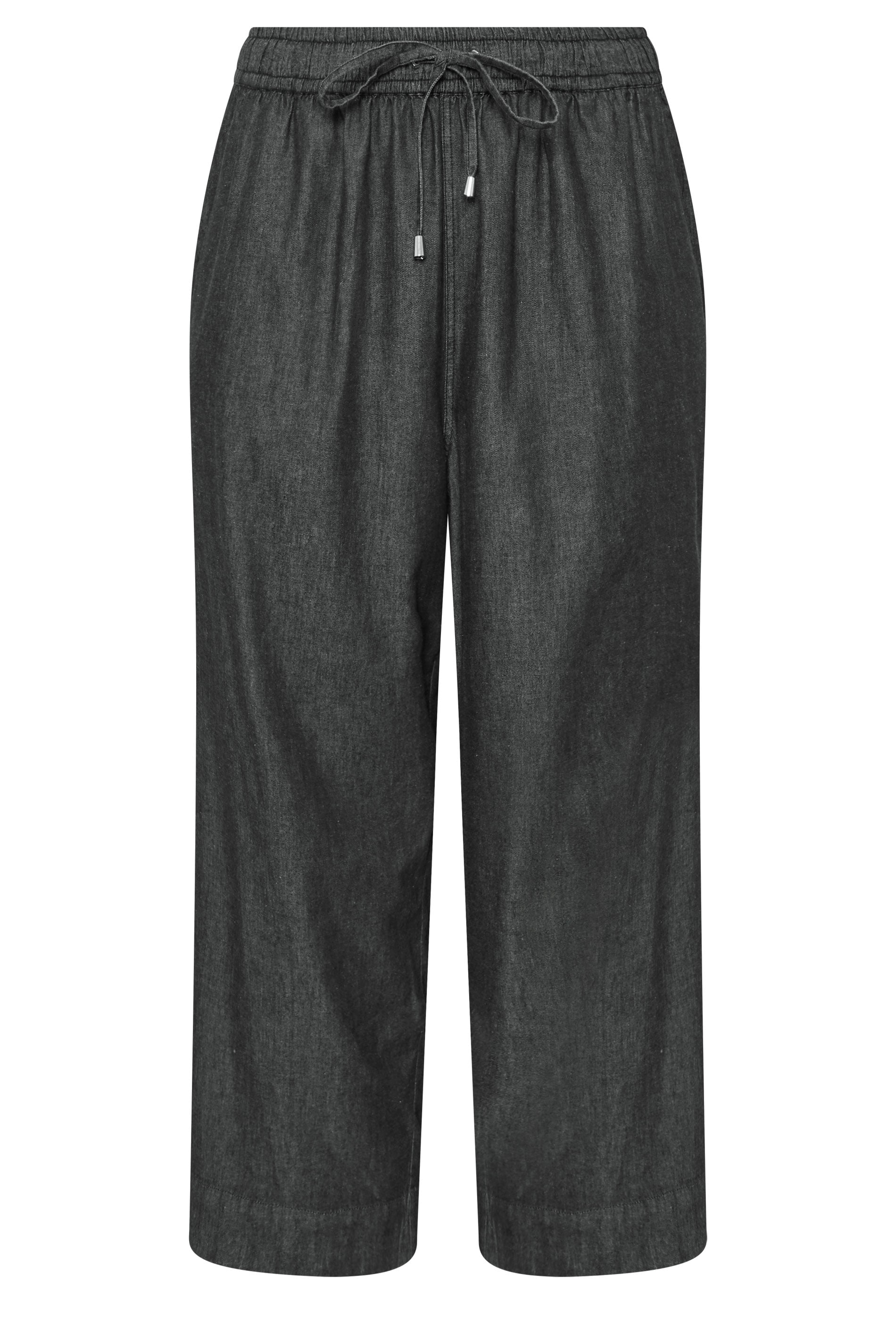 EVANS Plus Size Black Denim Cotton Wide Leg Trouser | Evans 1