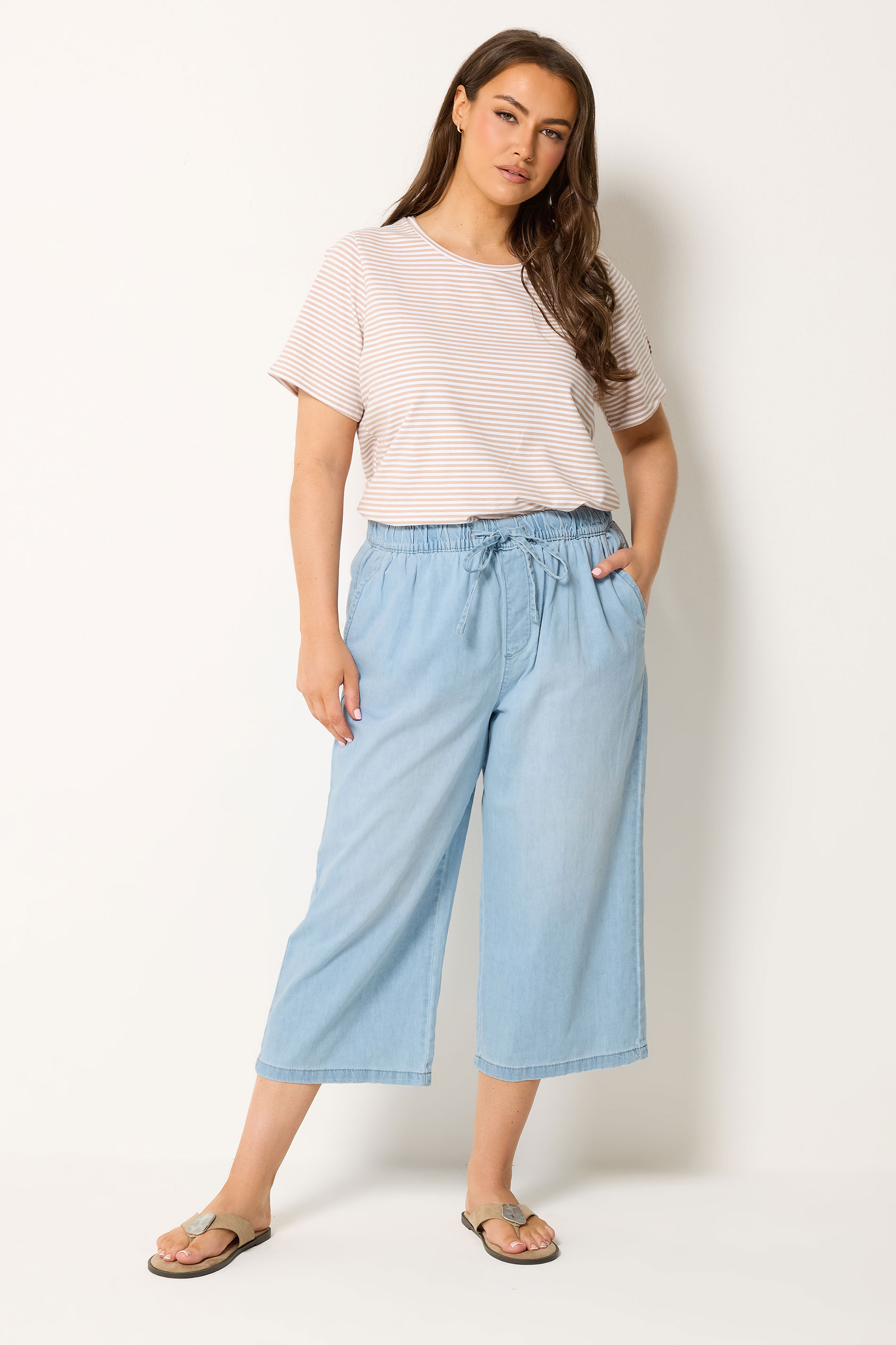 Yours Plus Size Blue Crop Wide Leg Jeans | Yours Clothing 1