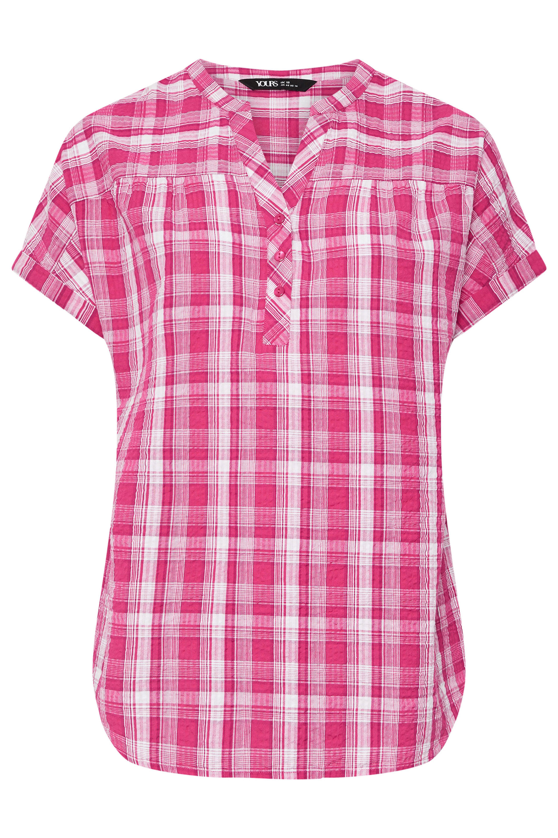 YOURS Plus Size Pink Check Print Textured Blouse | Yours Clothing 5