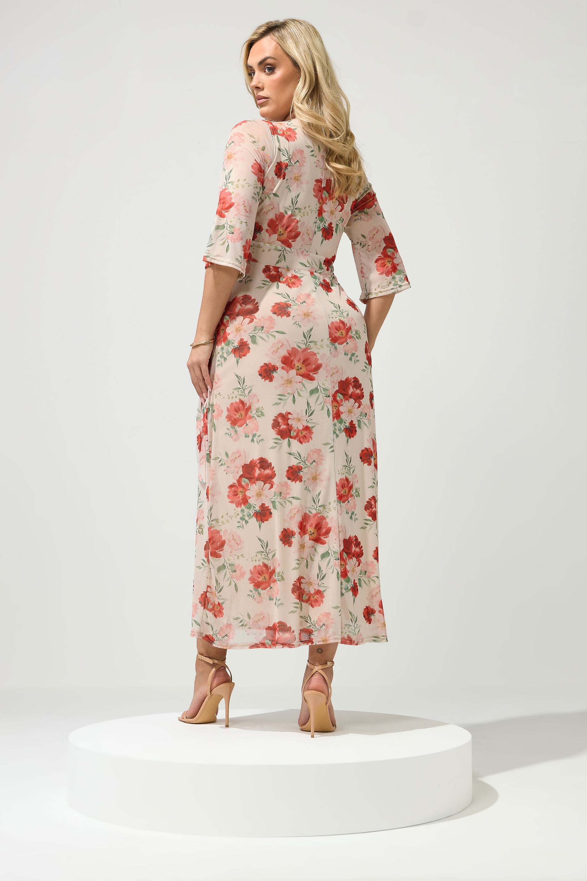 YOURS LONDON Plus Size Ivory White Floral Mesh Wrap Dress | Yours Clothing 2