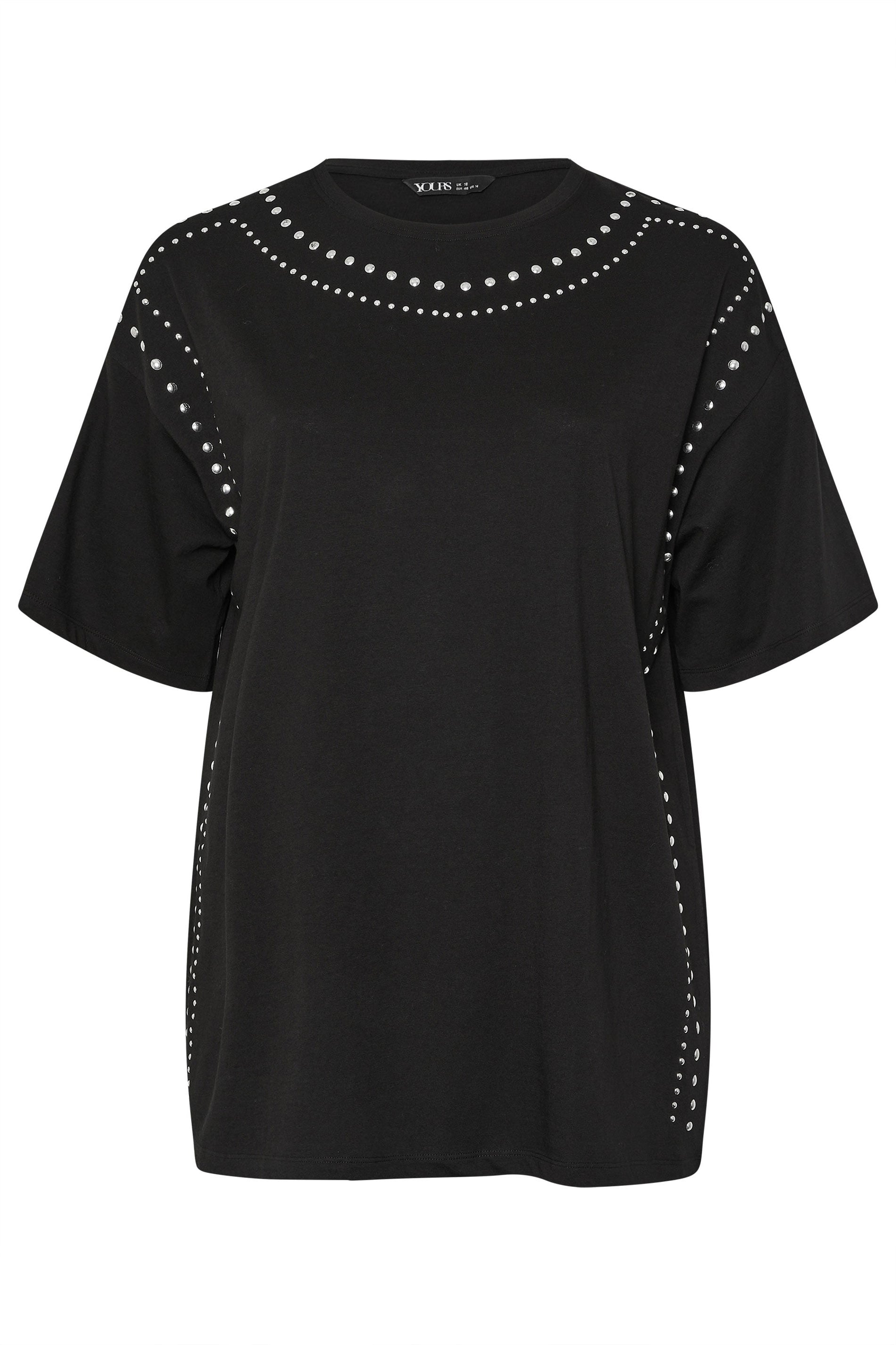 YOURS Plus Size Black Studded Oversized T-Shirt | Yours Clothing 5