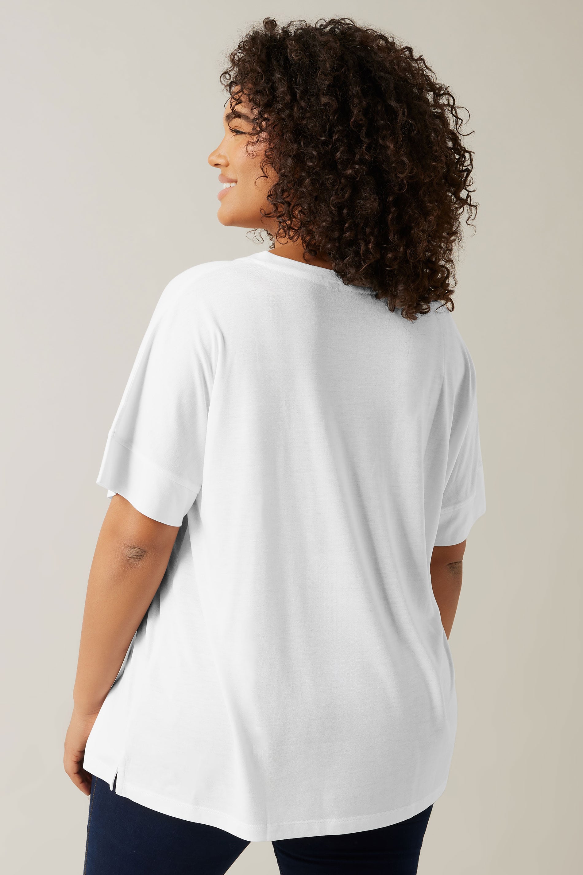 EVANS 2 PACK Plus Size White & Black V-Neck Modal Rich T-Shirts | Evans 5