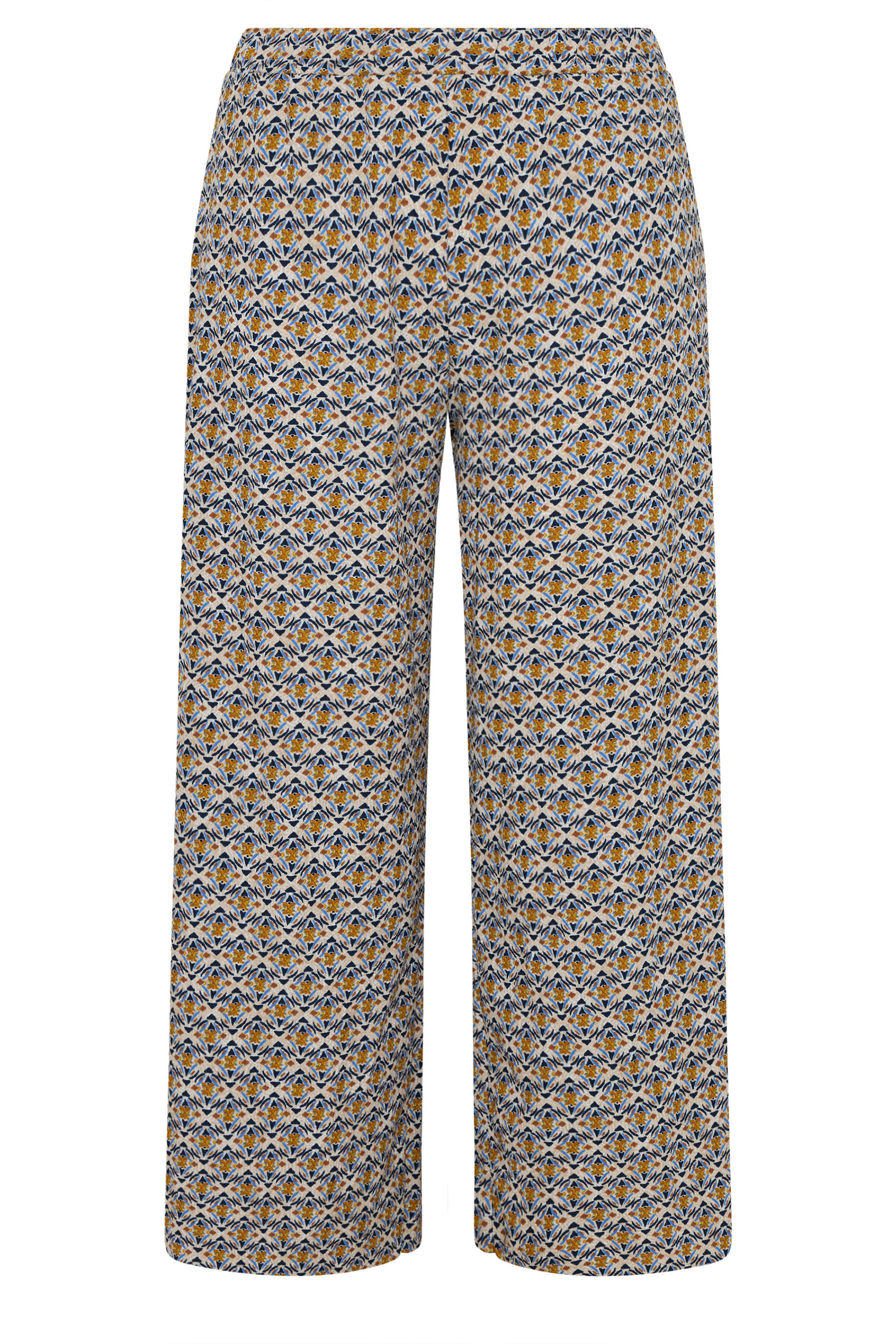 YOURS Plus Size Natural Brown Geometric Textured Wide Leg Trousers | Yours Clothing 5