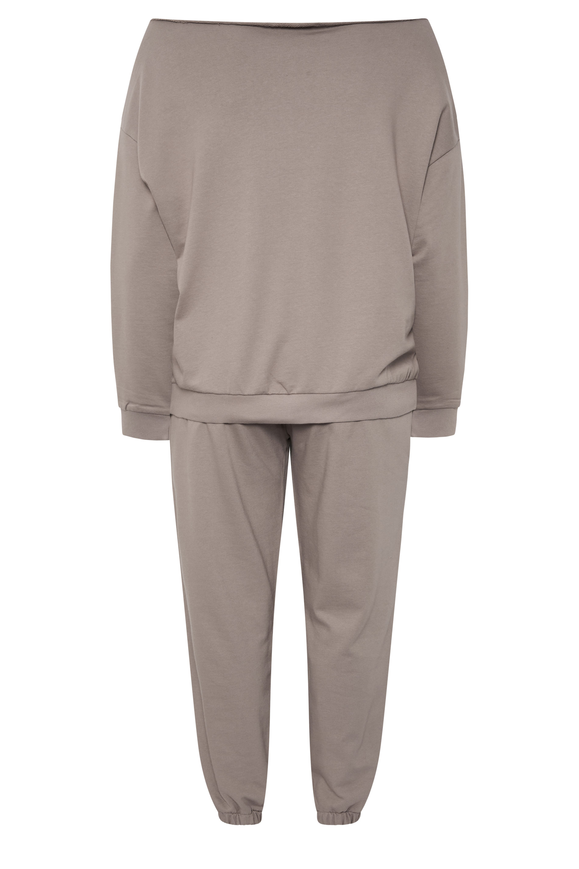 YOURS Plus Size Brown 'Voyage' Off-Shoulder Sweatshirt & Jogger Set | Yours Clothing 2
