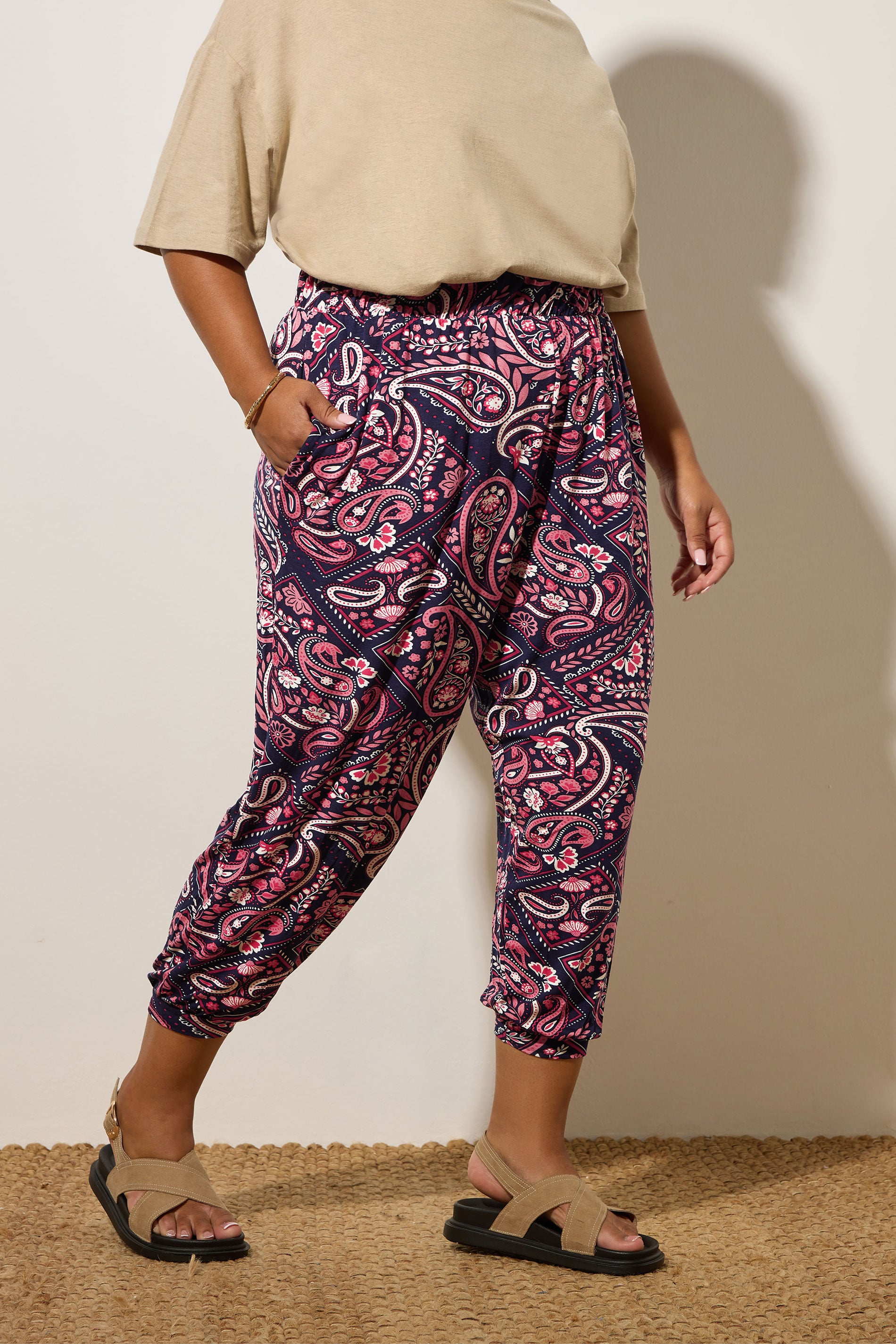 YOURS Plus Size Navy Blue Paisley Print Harem Trousers | Yours Clothing 3