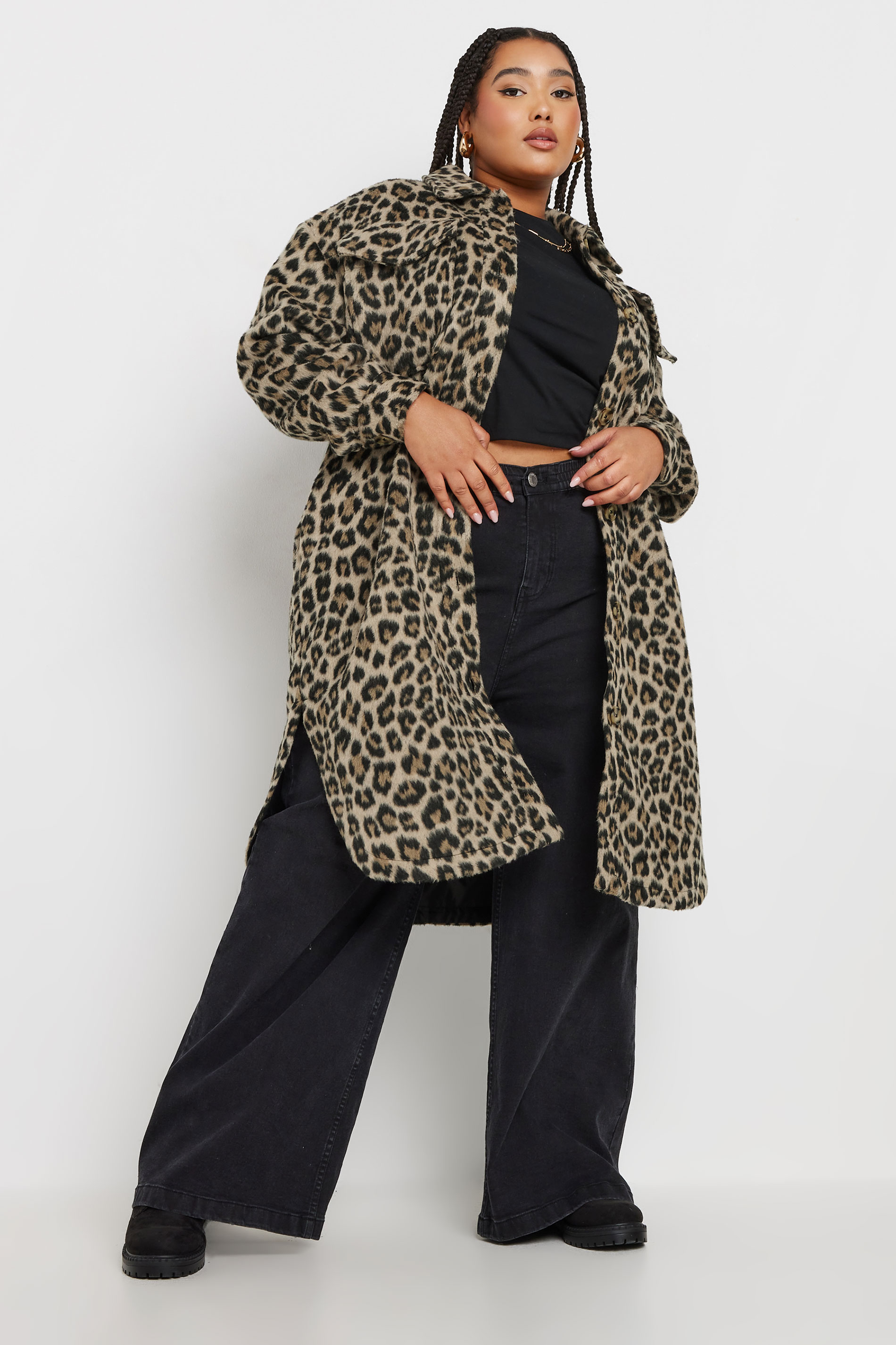 YOURS Plus Size Brown Leopard Print Longline Shacket | Yours Clothing 2