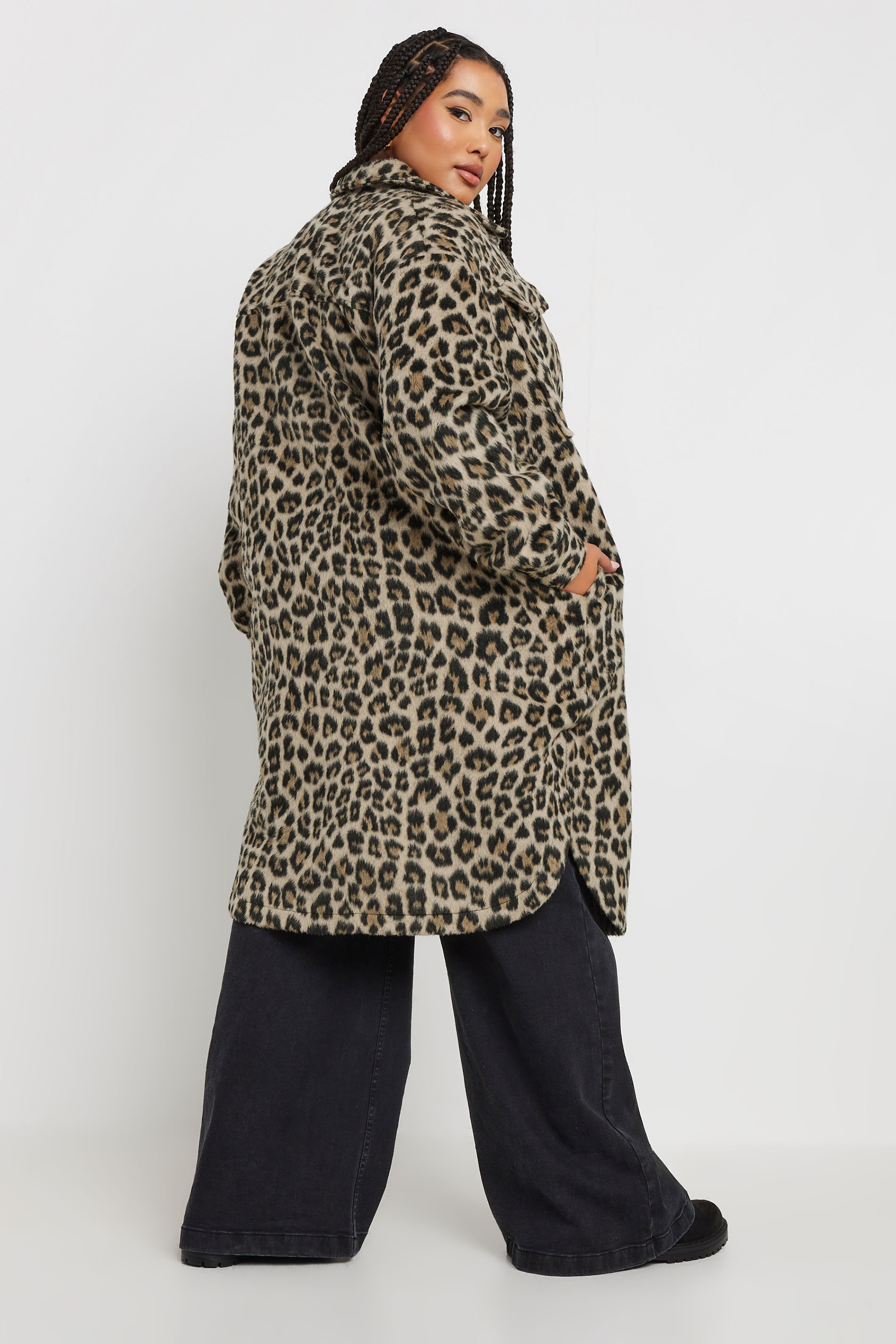 YOURS Plus Size Brown Leopard Print Longline Shacket | Yours Clothing 5