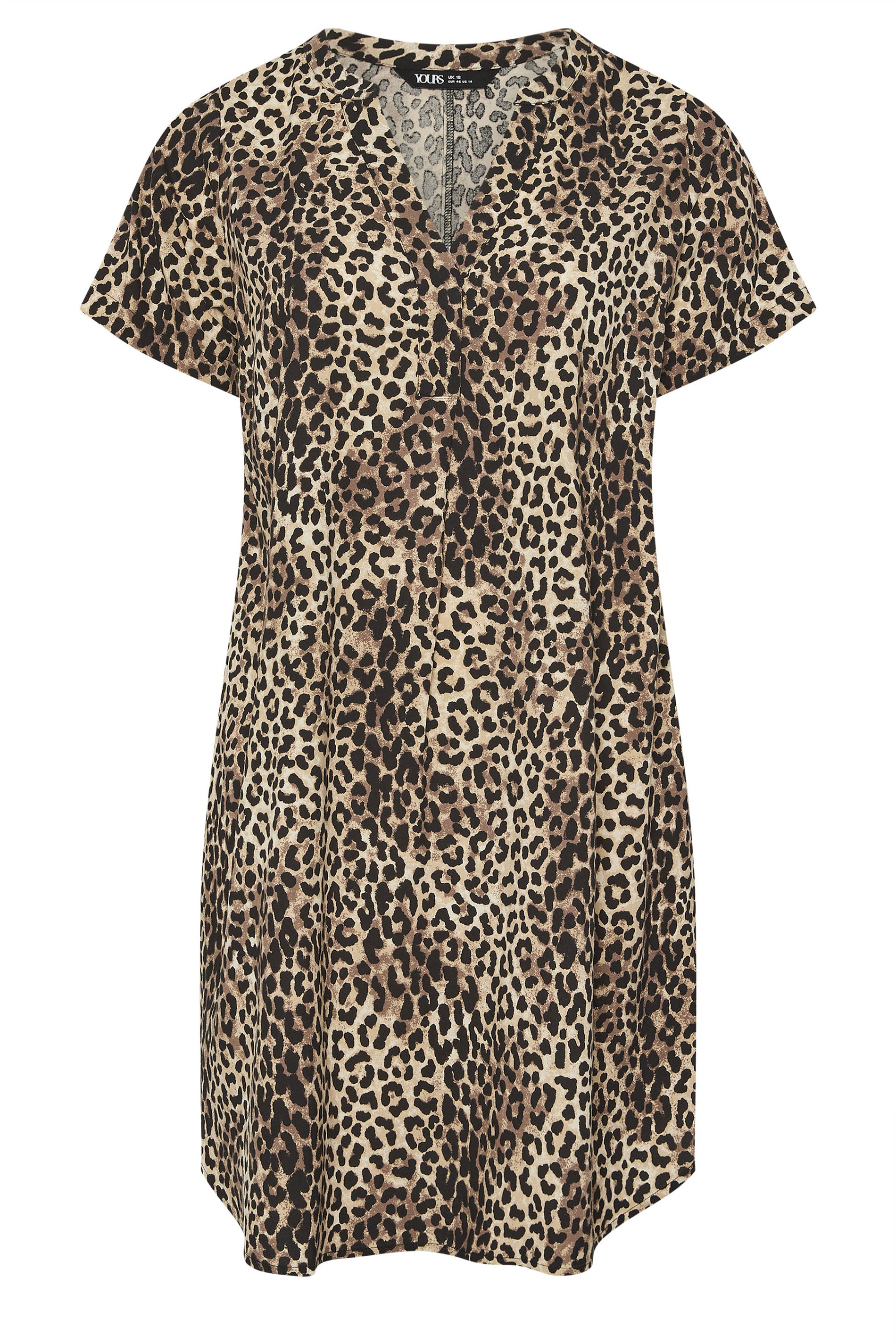 YOURS Plus Size Brown Leopard Print Short Sleeve Tunic Dress | Yours Clothing 5