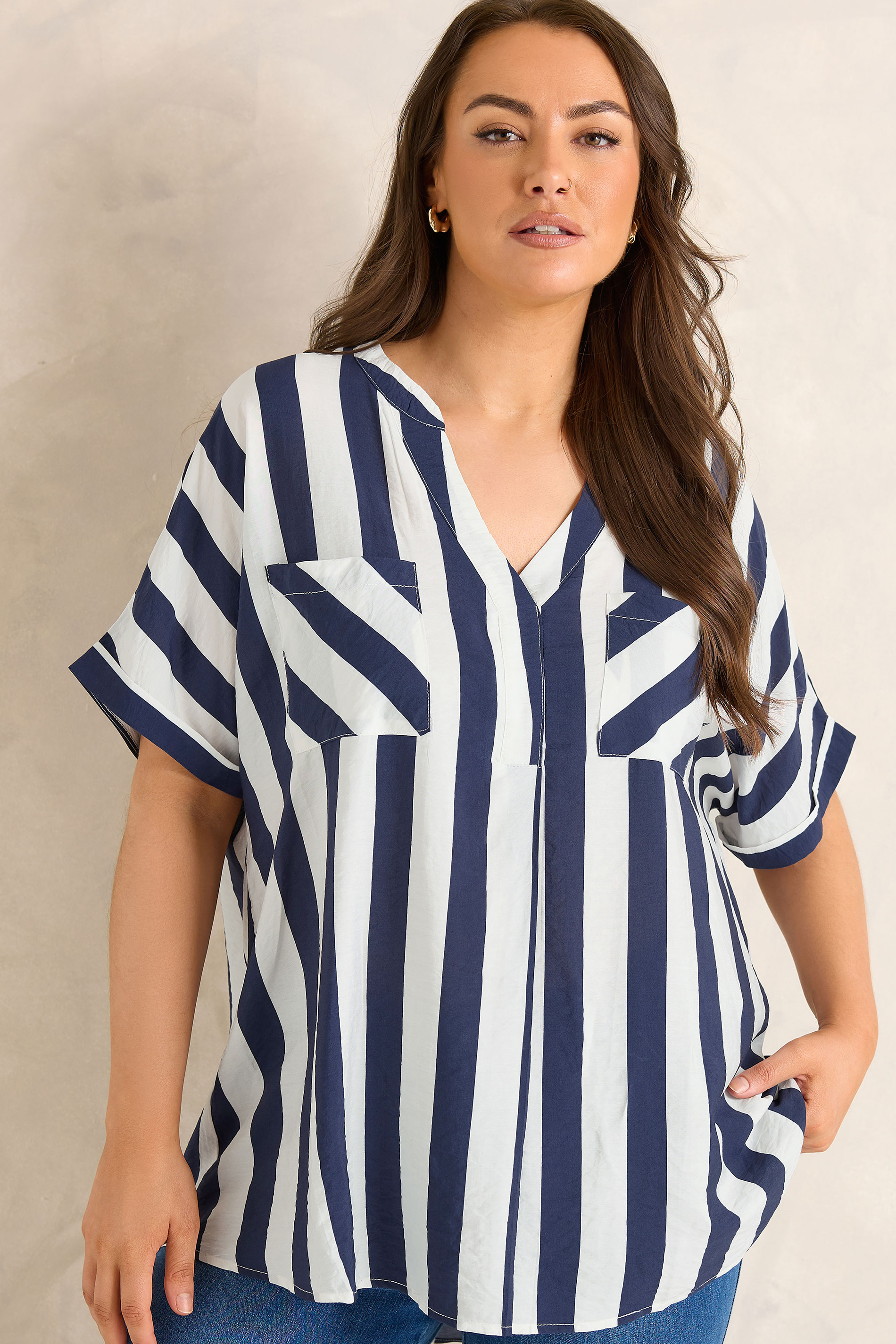 Evans Women's Blue Plus & White Stripe Blouse Size 30-32